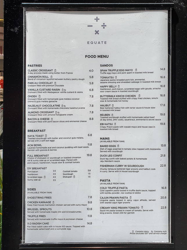 food menu of Equate
