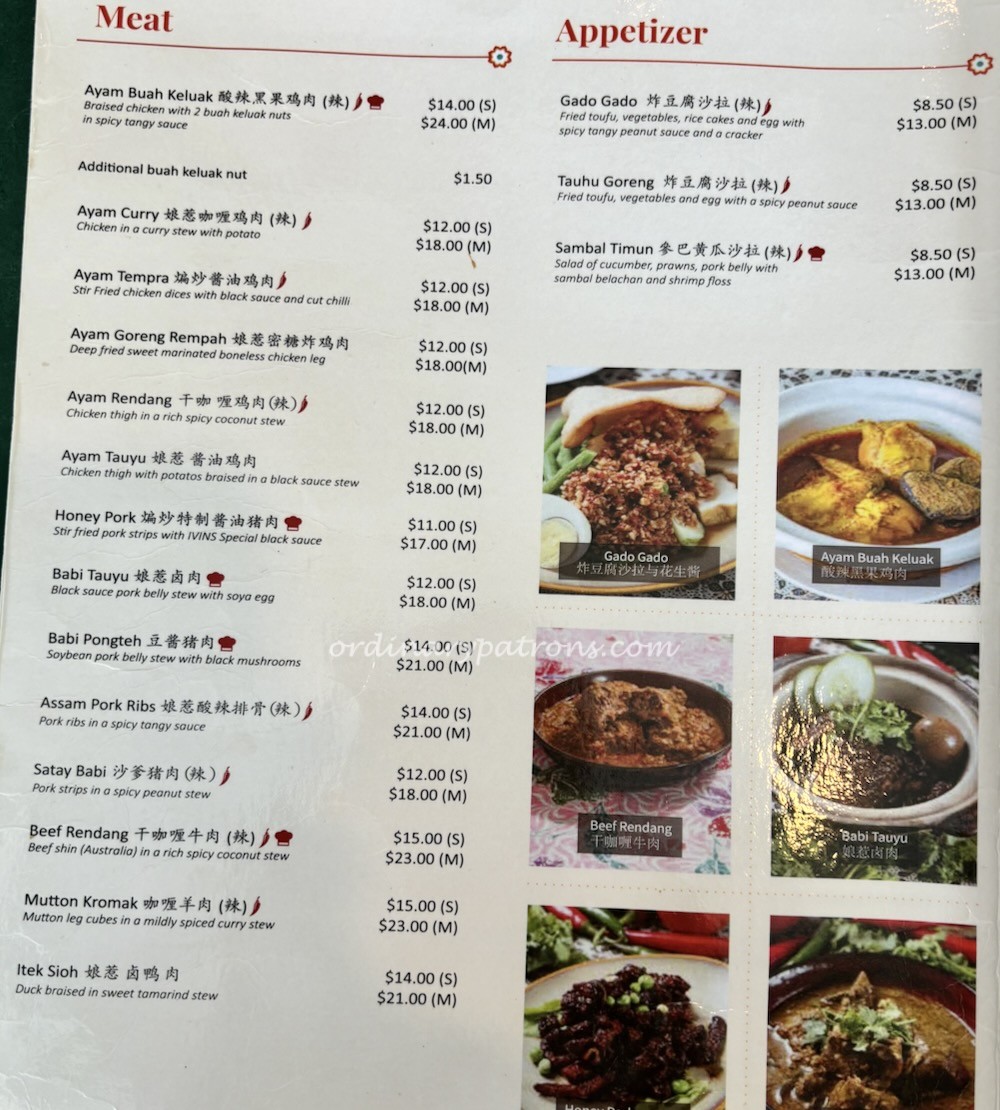 Ivins Peranakan Restaurant's New Menu 2024