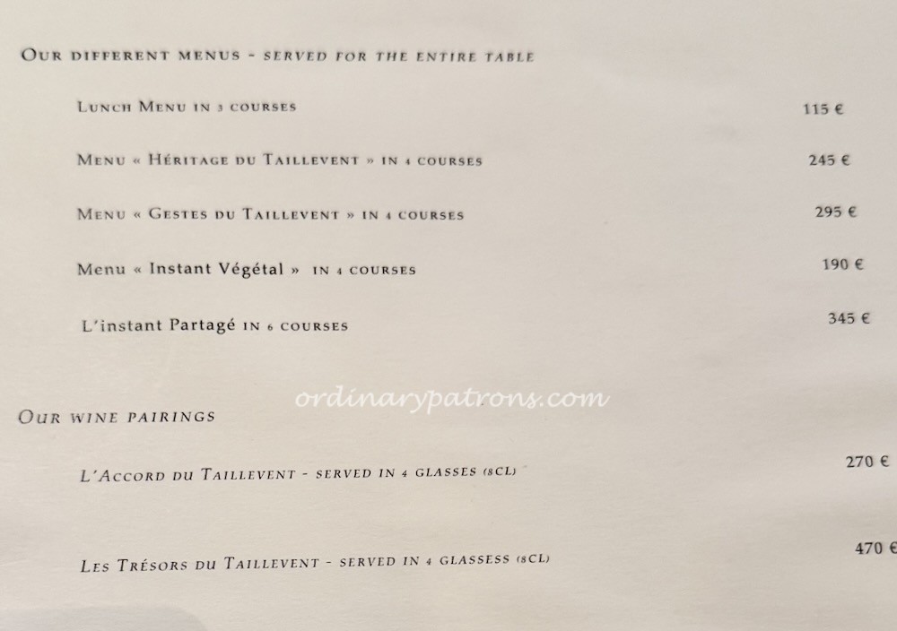 Le Taillevent Paris restaurant menu review