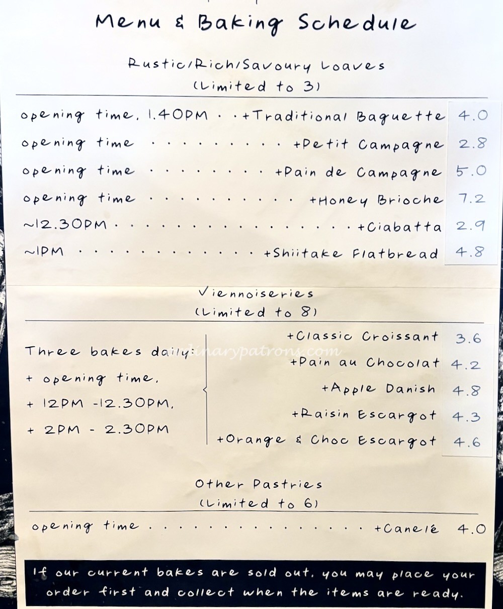 Petit Pain Joo Chiat Bakery Menu 