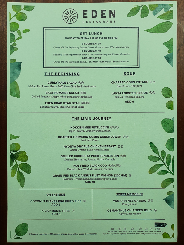 Set Lunch Menu of Eden Restaurant