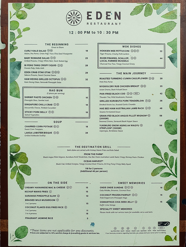 Menu of Eden Restaurant