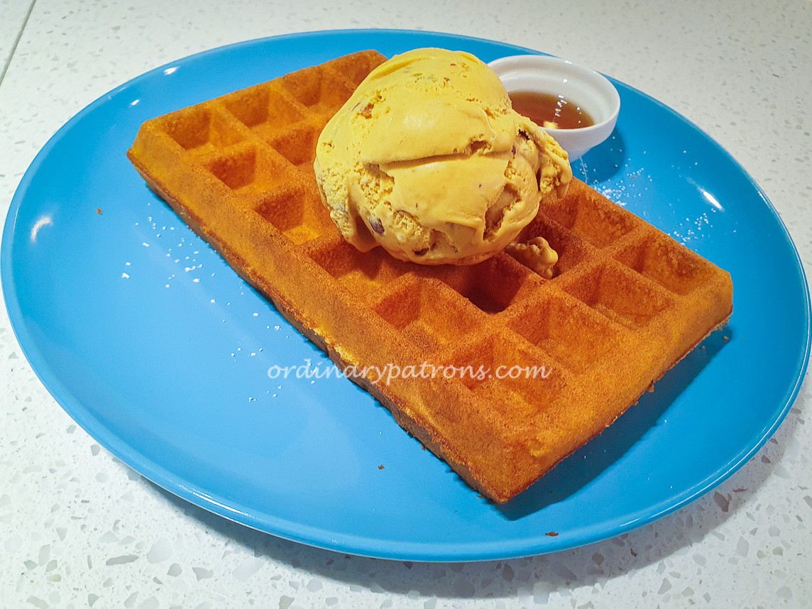 Udders Singapore Chendol ice cream   on signature crispy waffle 