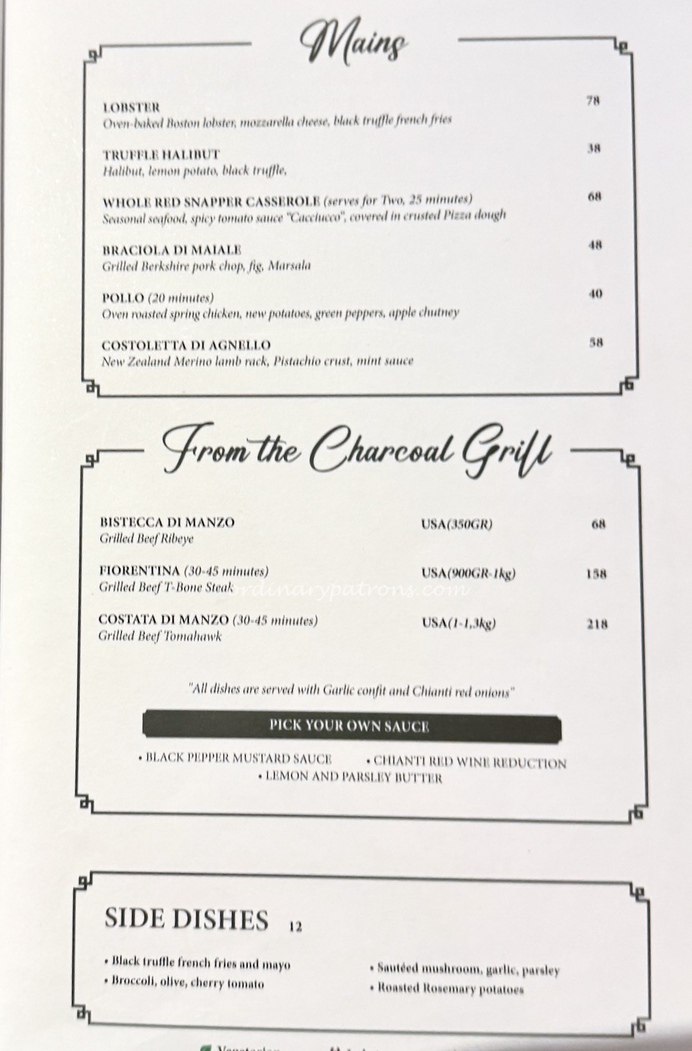 Thirty9 Restaurant menu : Italian Mediterranean Cuisine at Duxton Hill