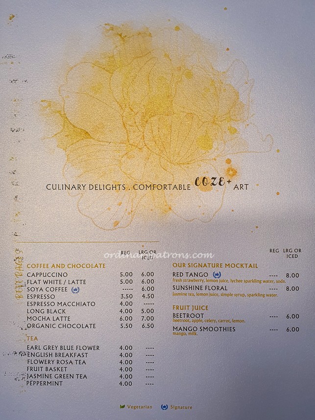 Coze+ beverage menu