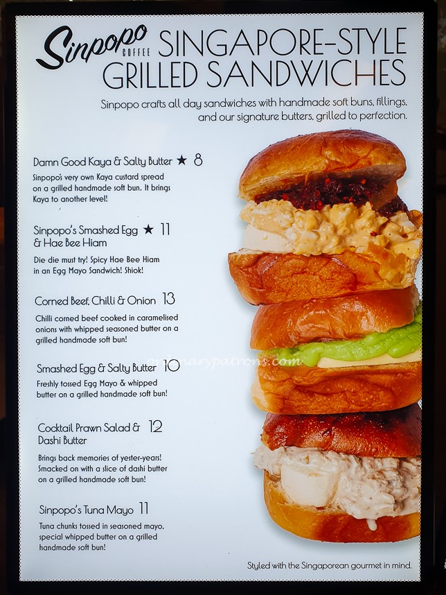 Sinpopo Coffee Grilled Sandwiches Menu