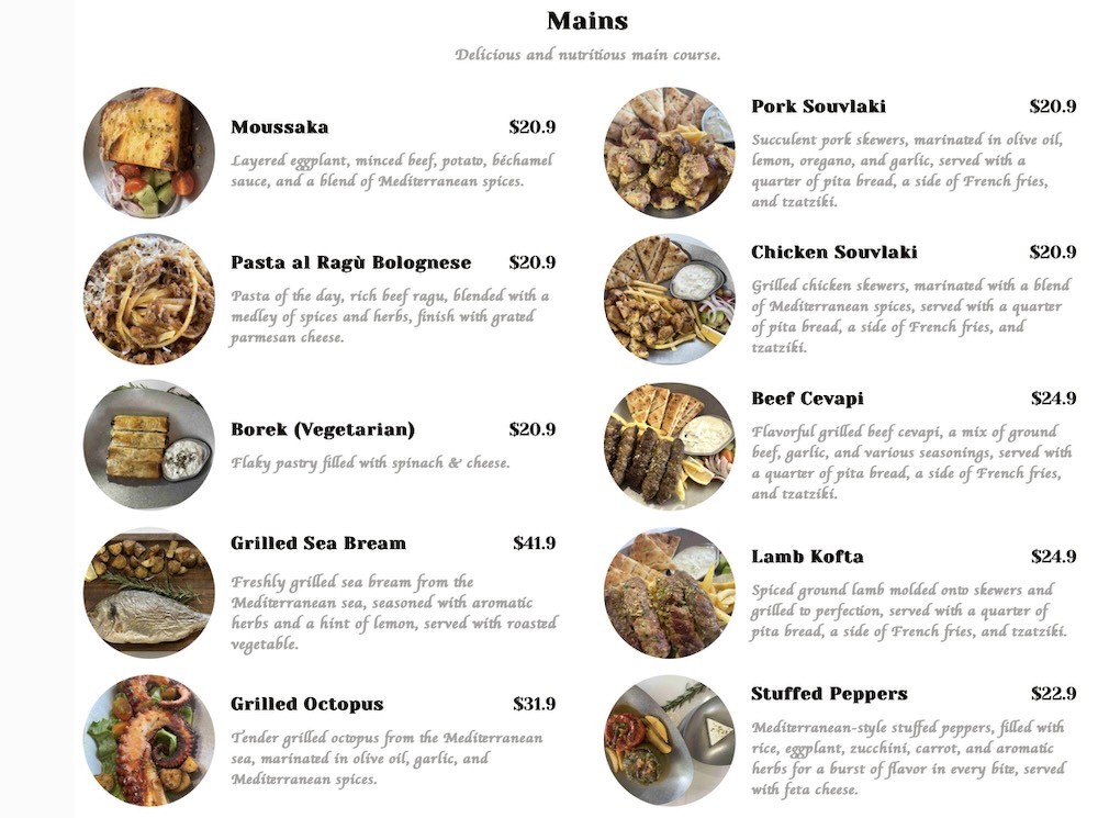 Hapiha Mediterranean Tavern Menu
