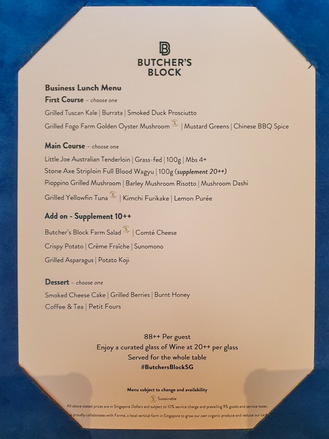 Butcher's Block - Business Lunch Menu