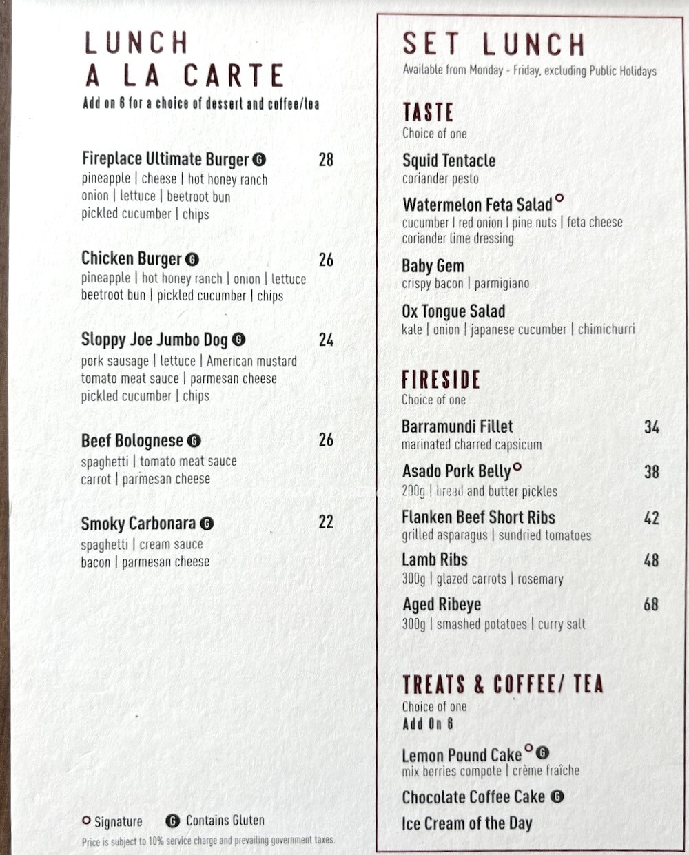 Fireplace by Bedrock Lunch Menu