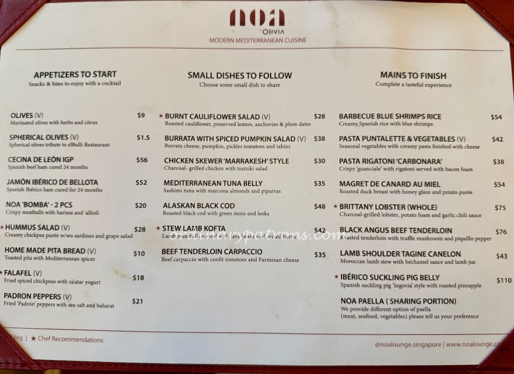 Noa by Olivia Menu