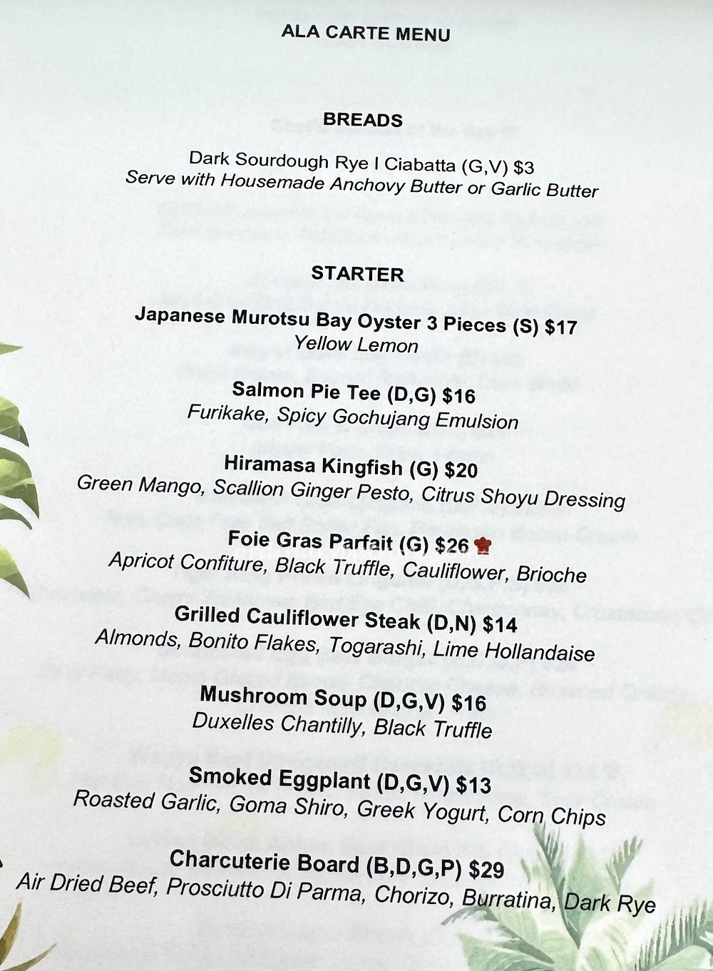 Capitol Bistro menu
