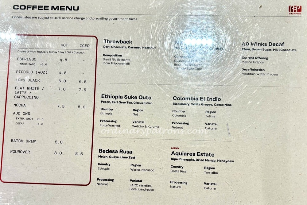 PPP Coffee New Bahru coffee menu