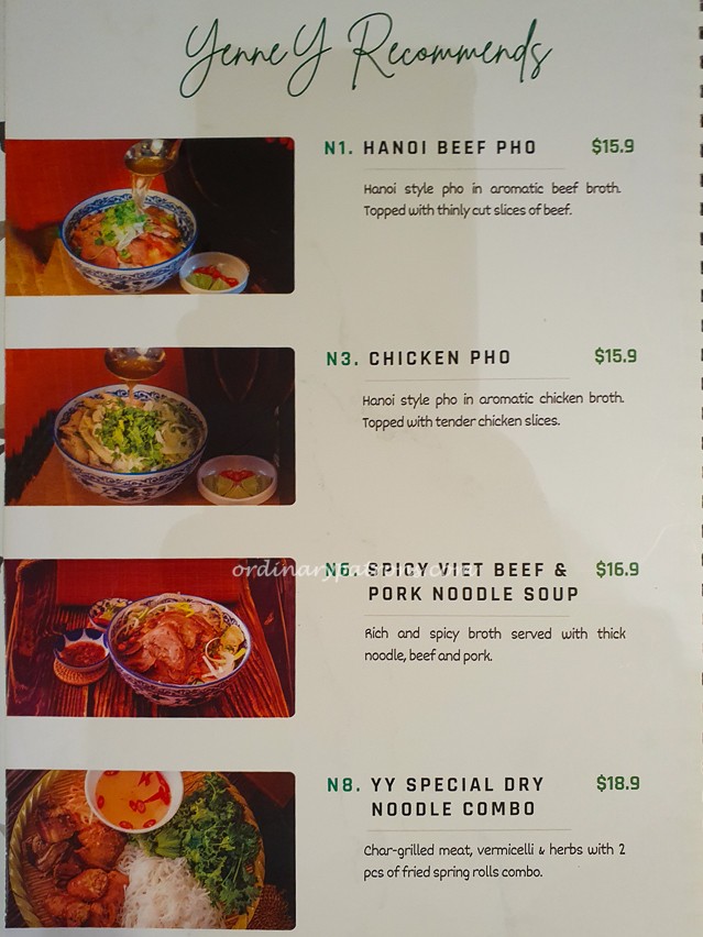 Menu of YenneY - Pho