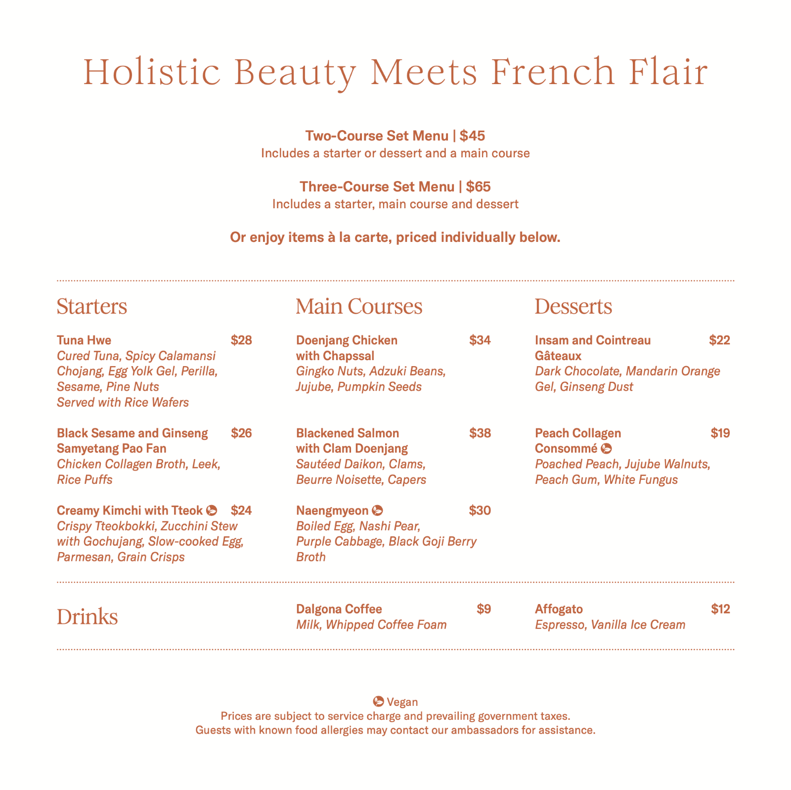 Sulwhasoo Café Menu