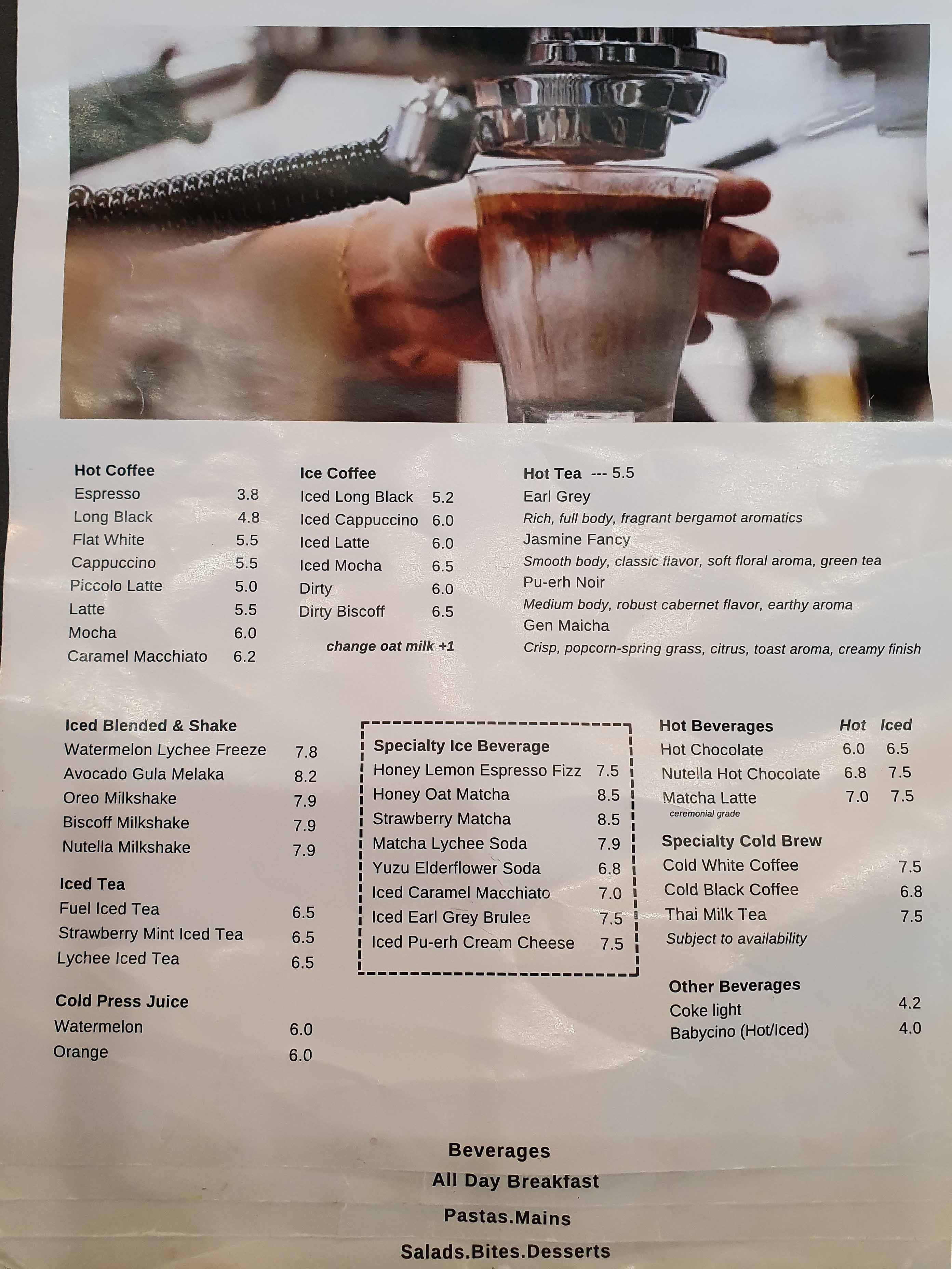 Menu of Refuel Cafe at Bedok Reservoir