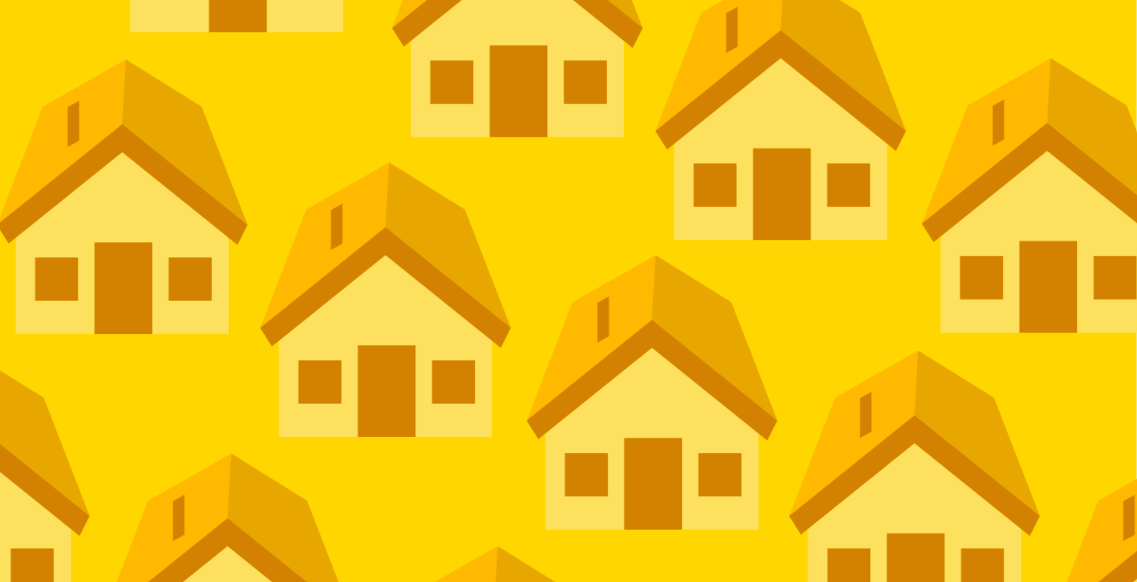 yellow background with graphic illustrations of houses for outlier media land contract guide for detroit