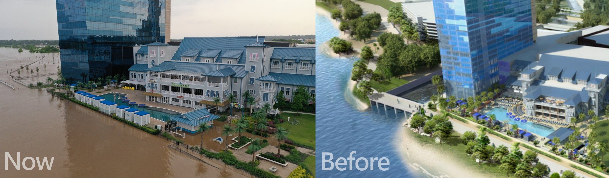River Spirit Casino Before & After Floods of Arkansas River River Spirit Casino of Oklahoma, Damaged By Flood Waters of Arkansas River