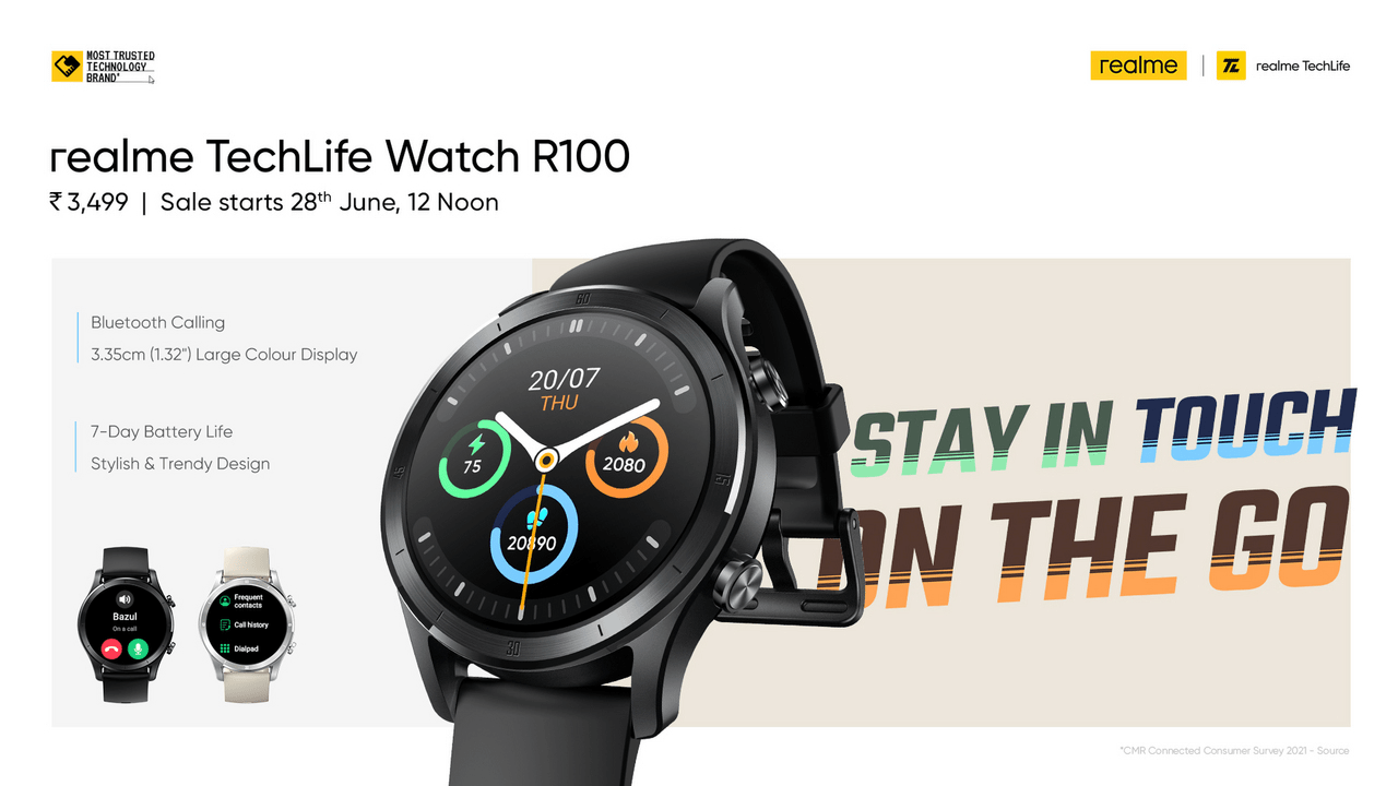 Realme Techlife Watch R100 launched for Rs. 3499