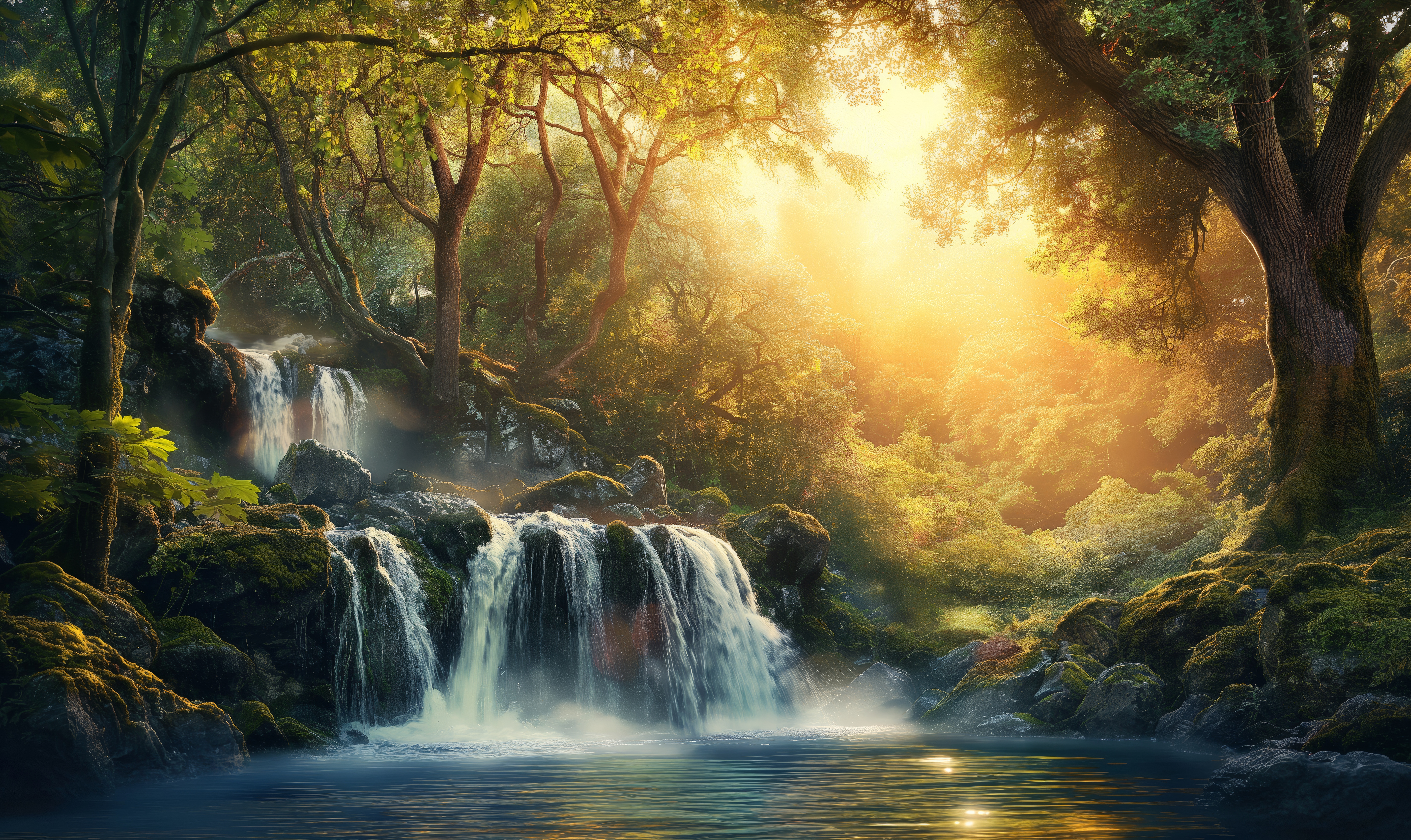 Beautiful Fantasy Waterfalls in the Forest Free Image