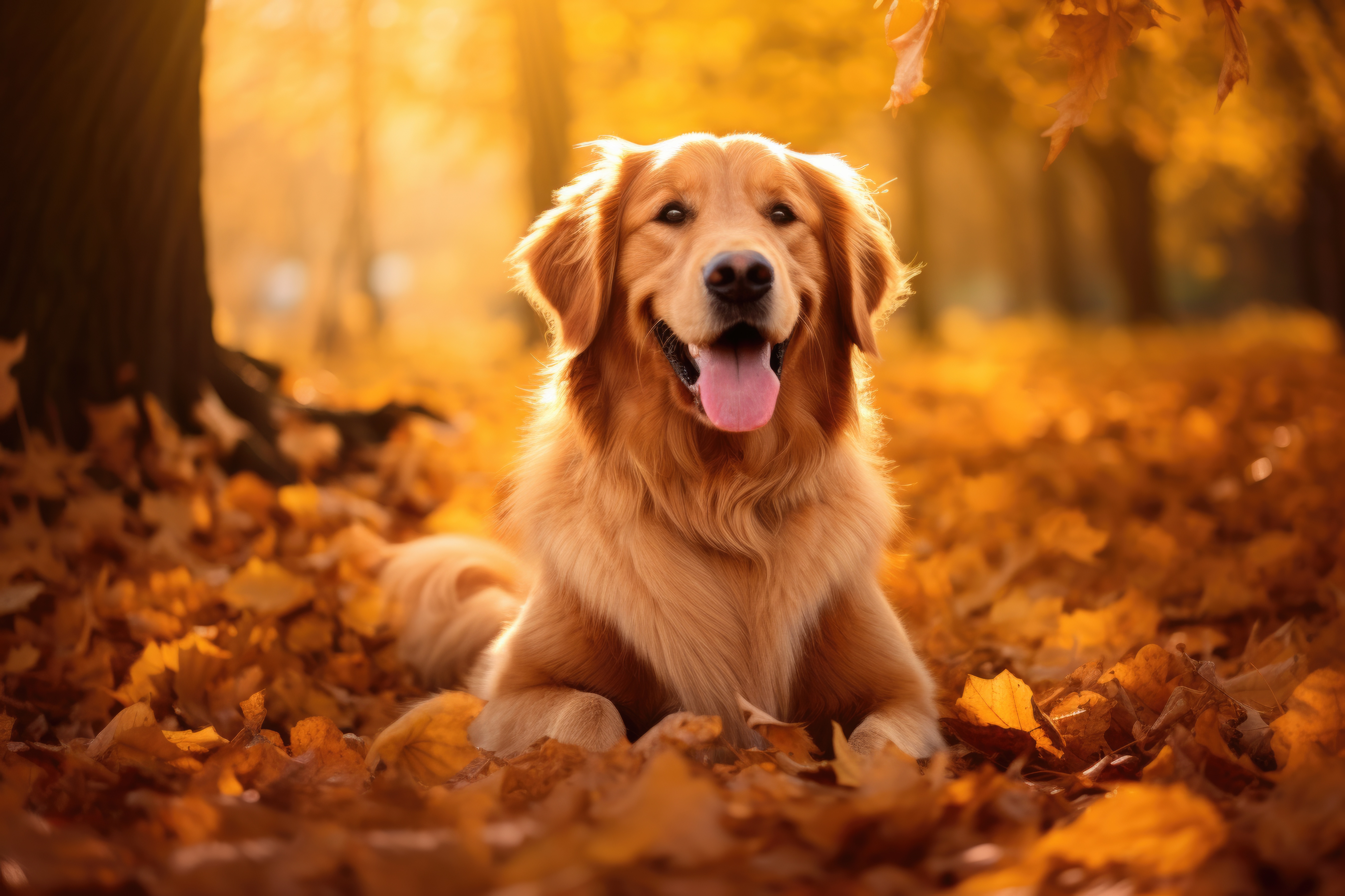 Beautiful Golden Retriever Happy About Fall Season Free Image