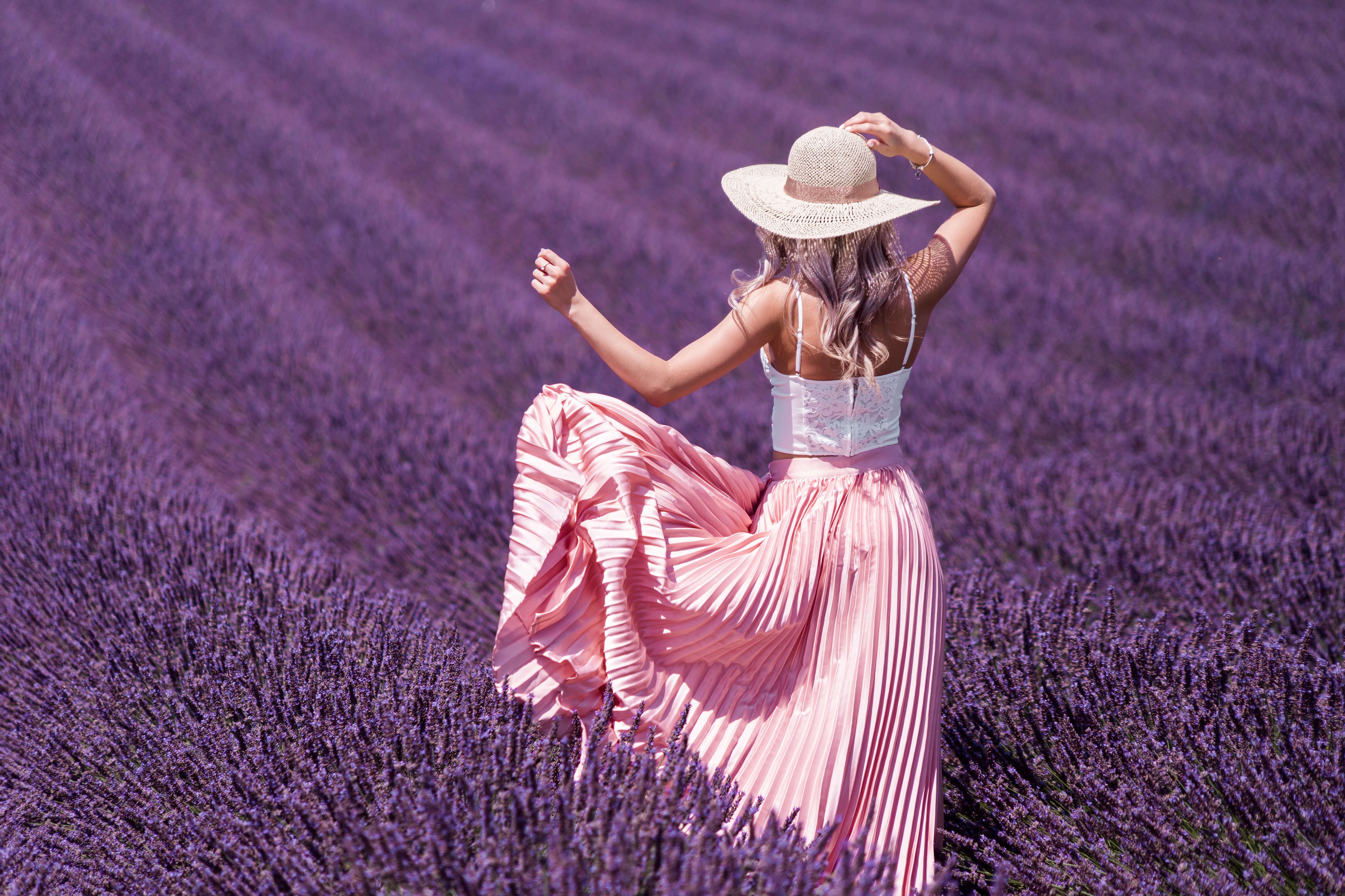 Beautiful Woman Dress and Lavender Field Free Photo