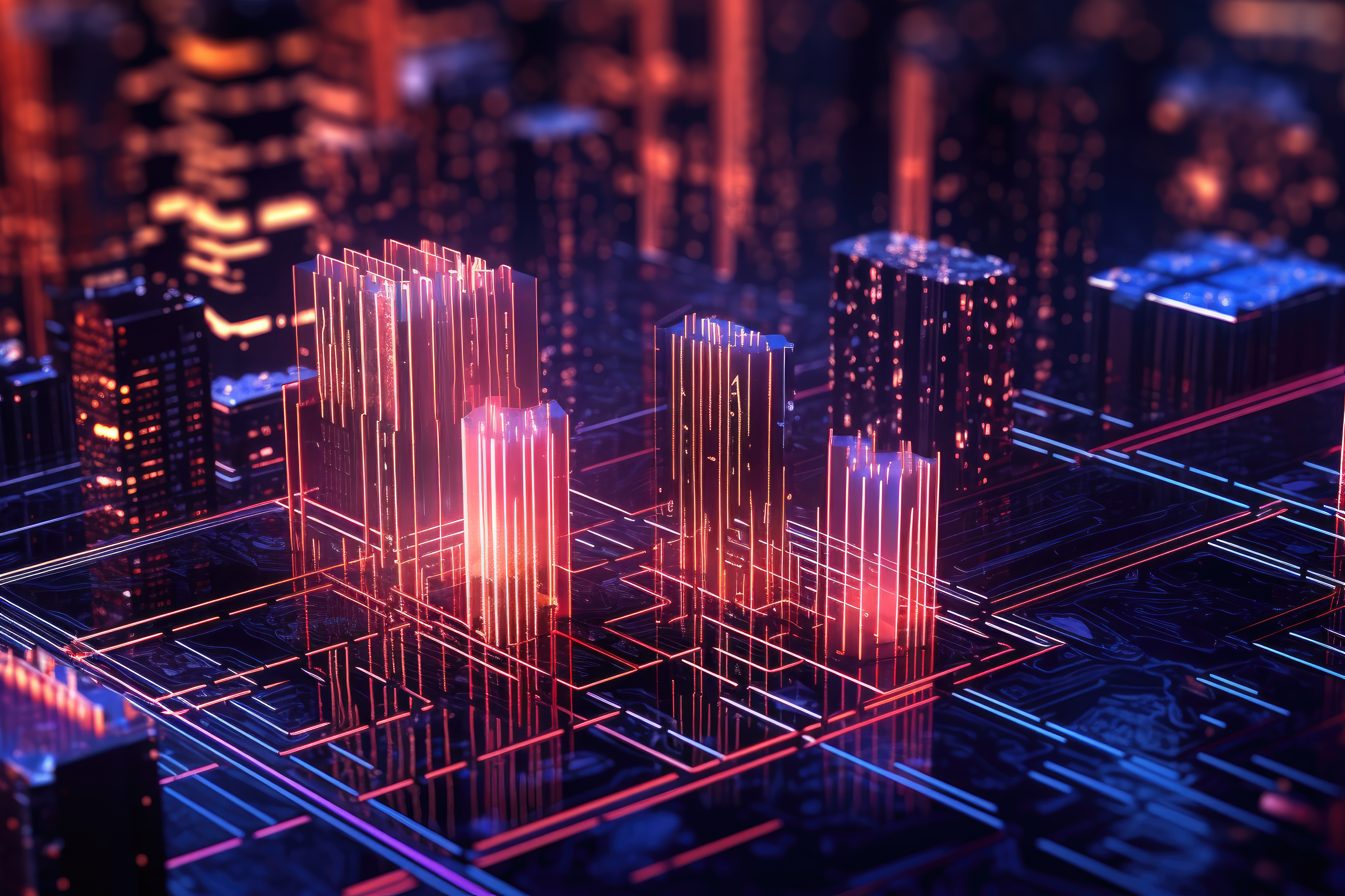 Computer Chip Connections Visualized as City Skyscrapers Free Image