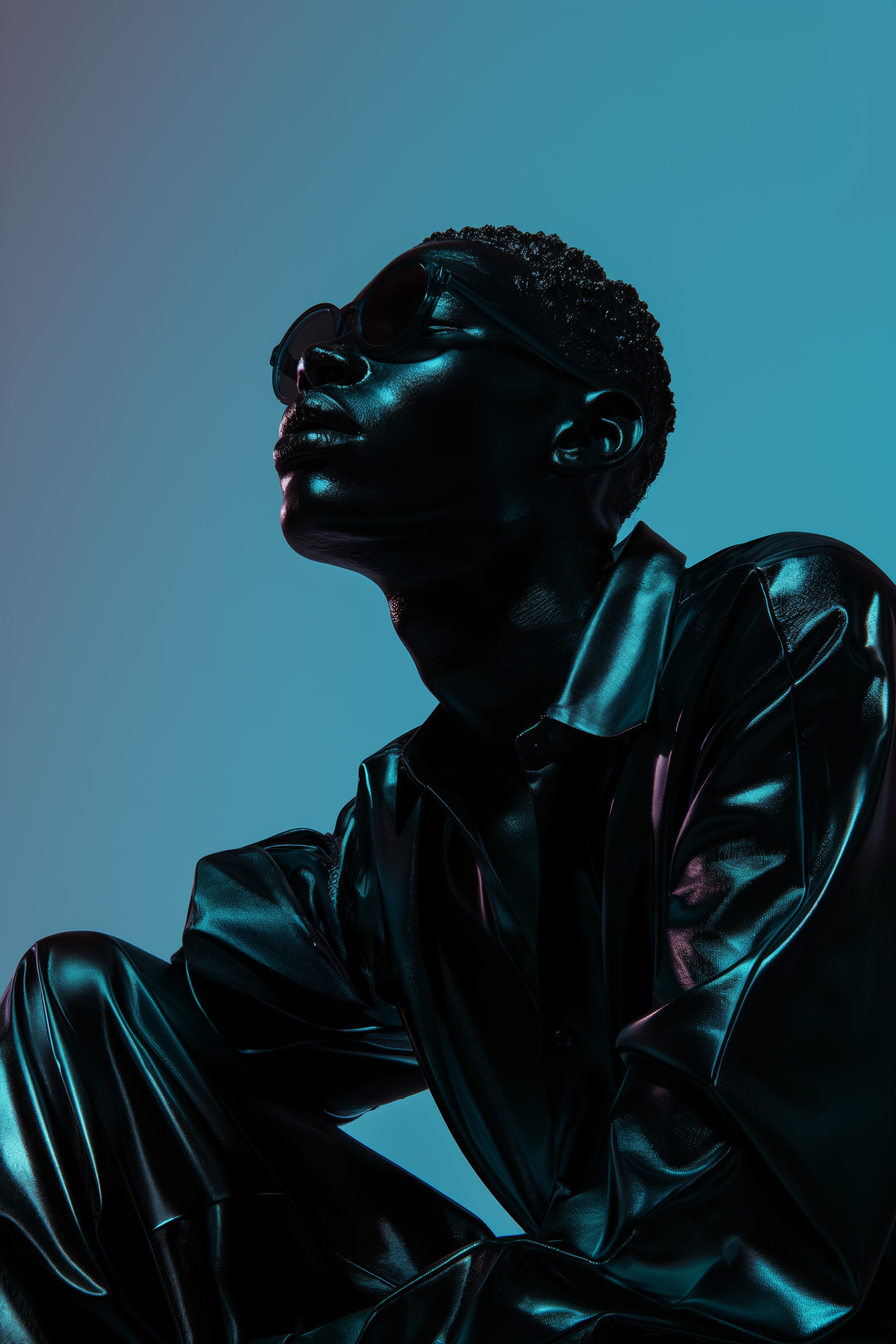 Conceptual Fashion Studio Portrait of a Black Man in Black Leather Outfit Free Image