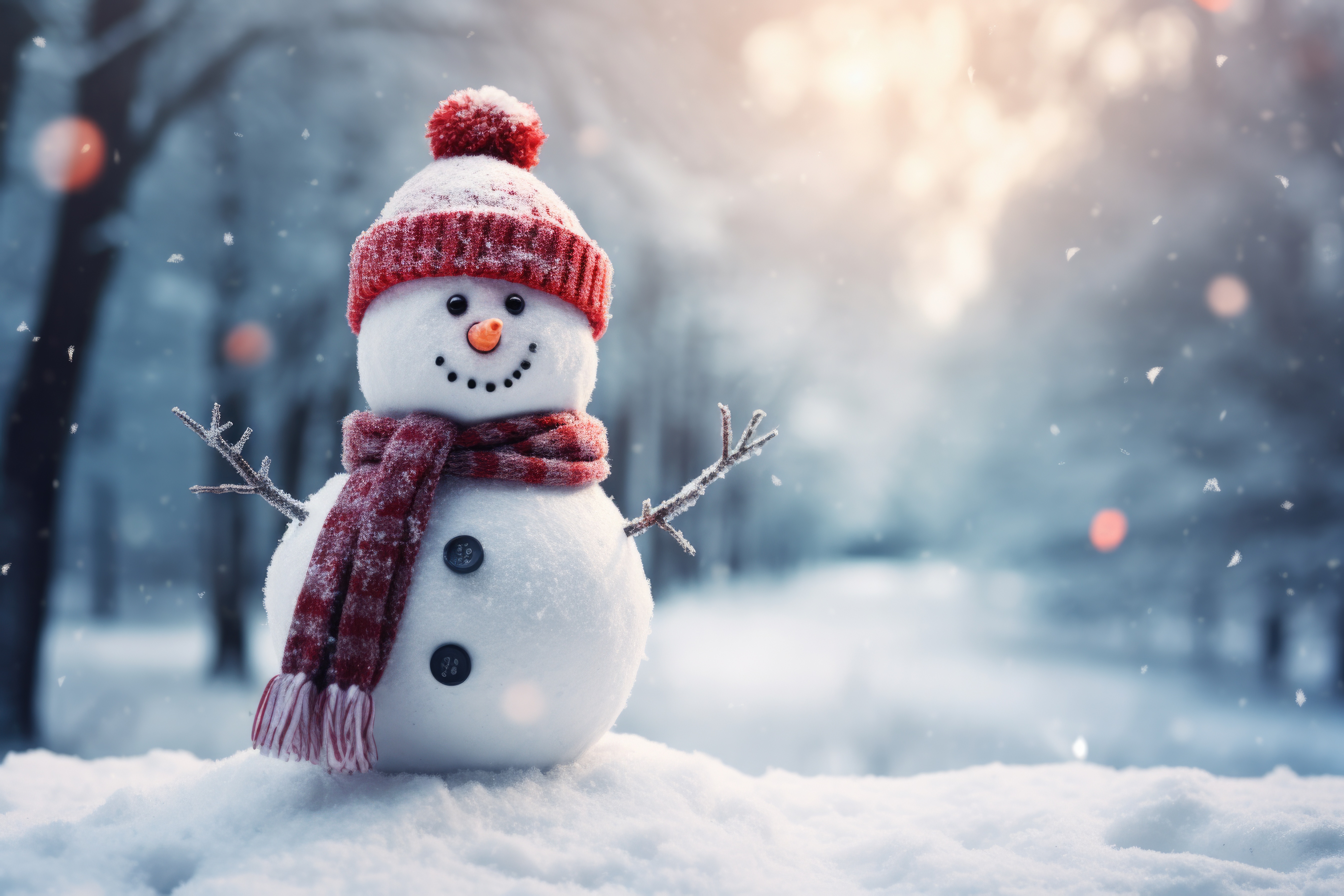 Cute Snowman in Winter Hat Free Image