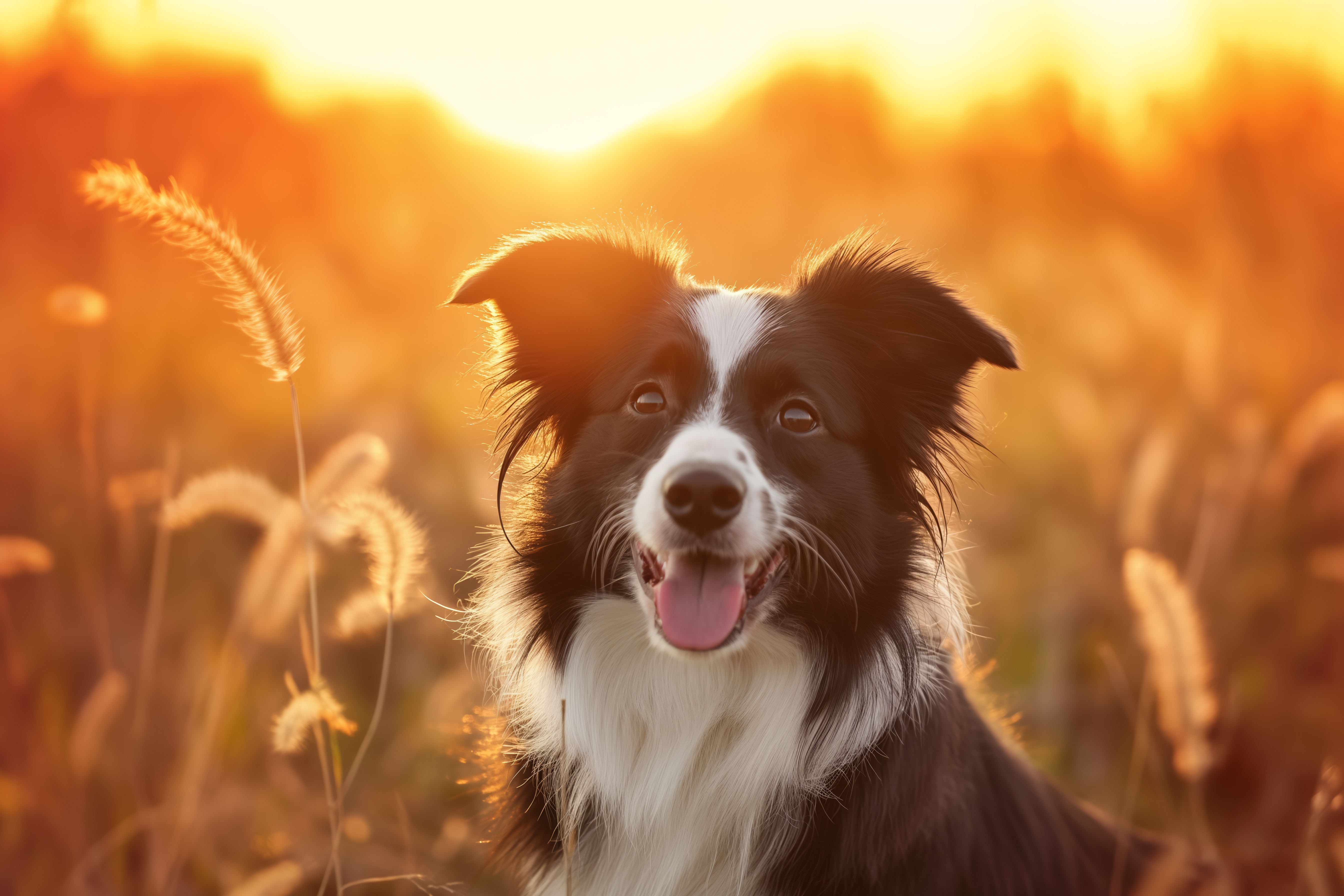 Happy Border Collie Dog in Sunset Light Free Image