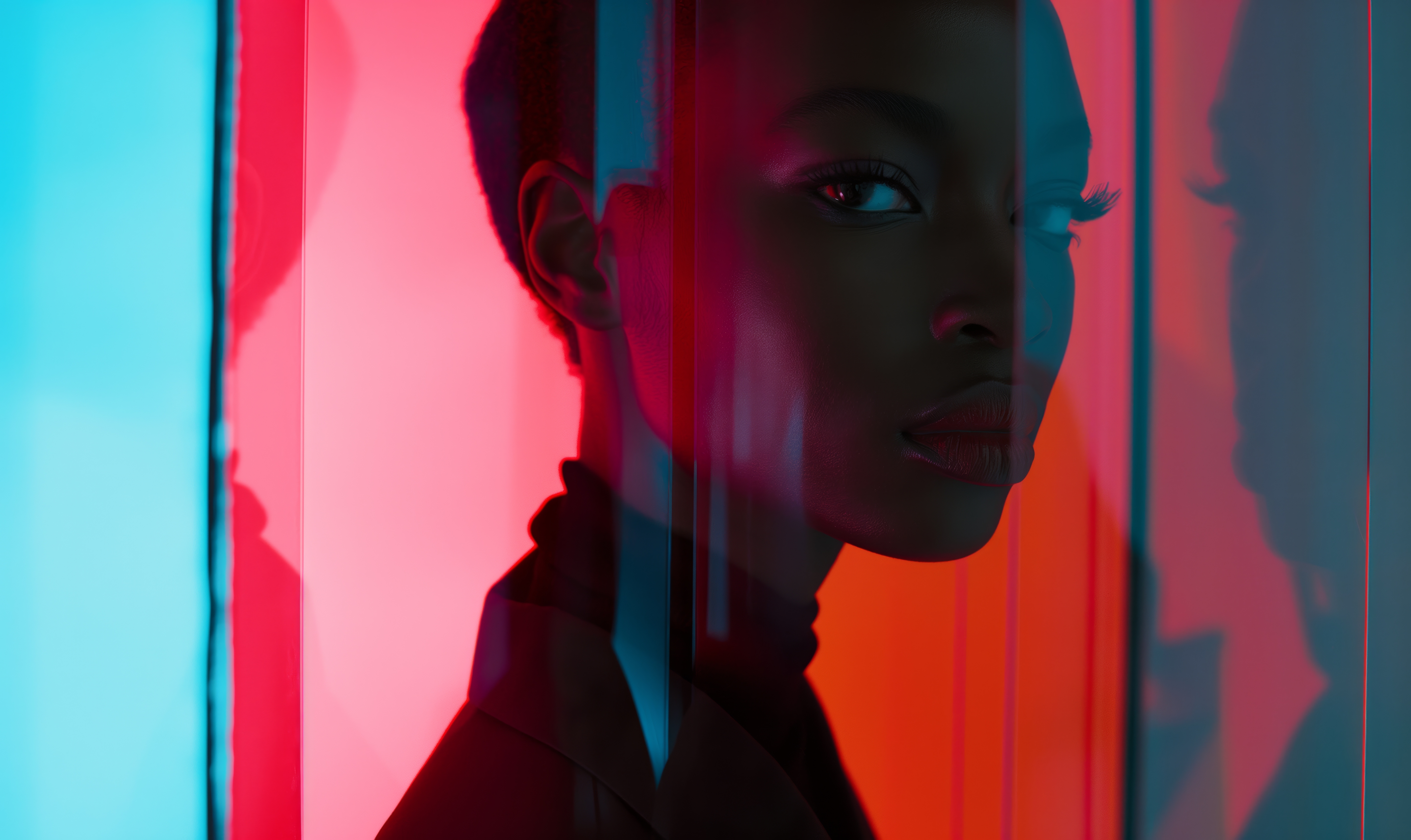 High-End Conceptual Portrait With Red and Blue Lighting Free Image