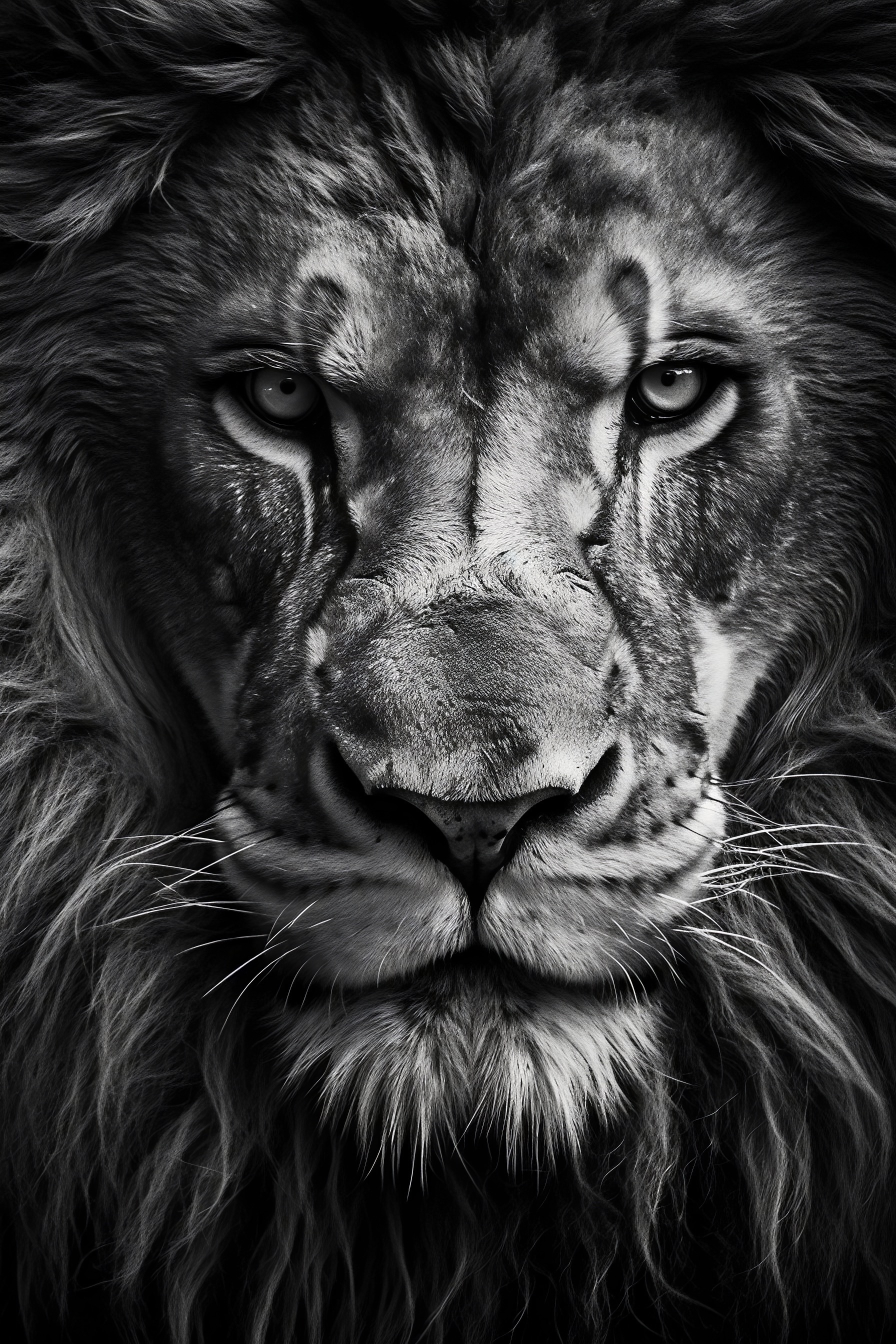 Lion Stare Serious Portrait Dark Black and White Free Image