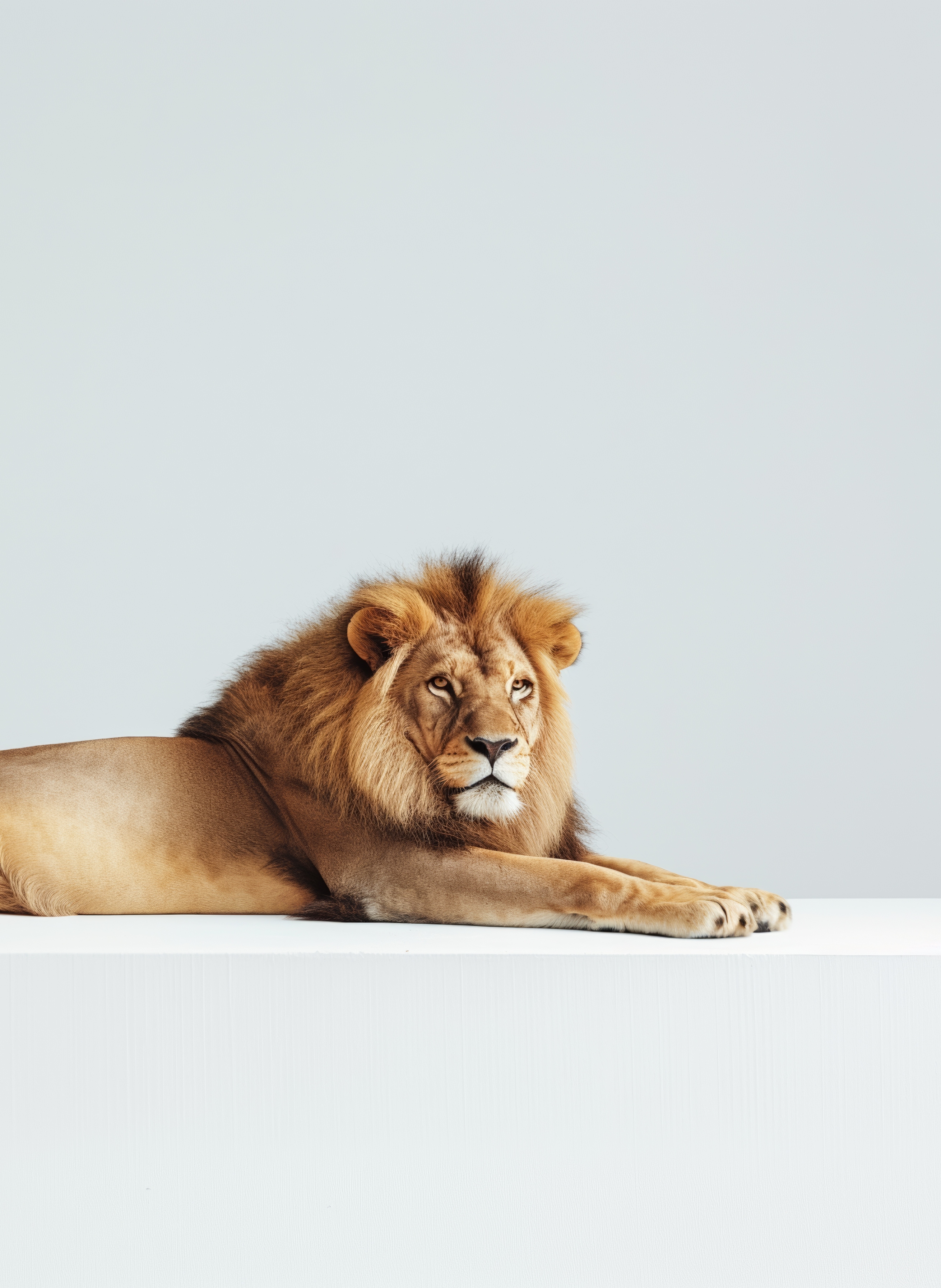 Minimalist Photo of Lion Relaxing in Studio Free Image