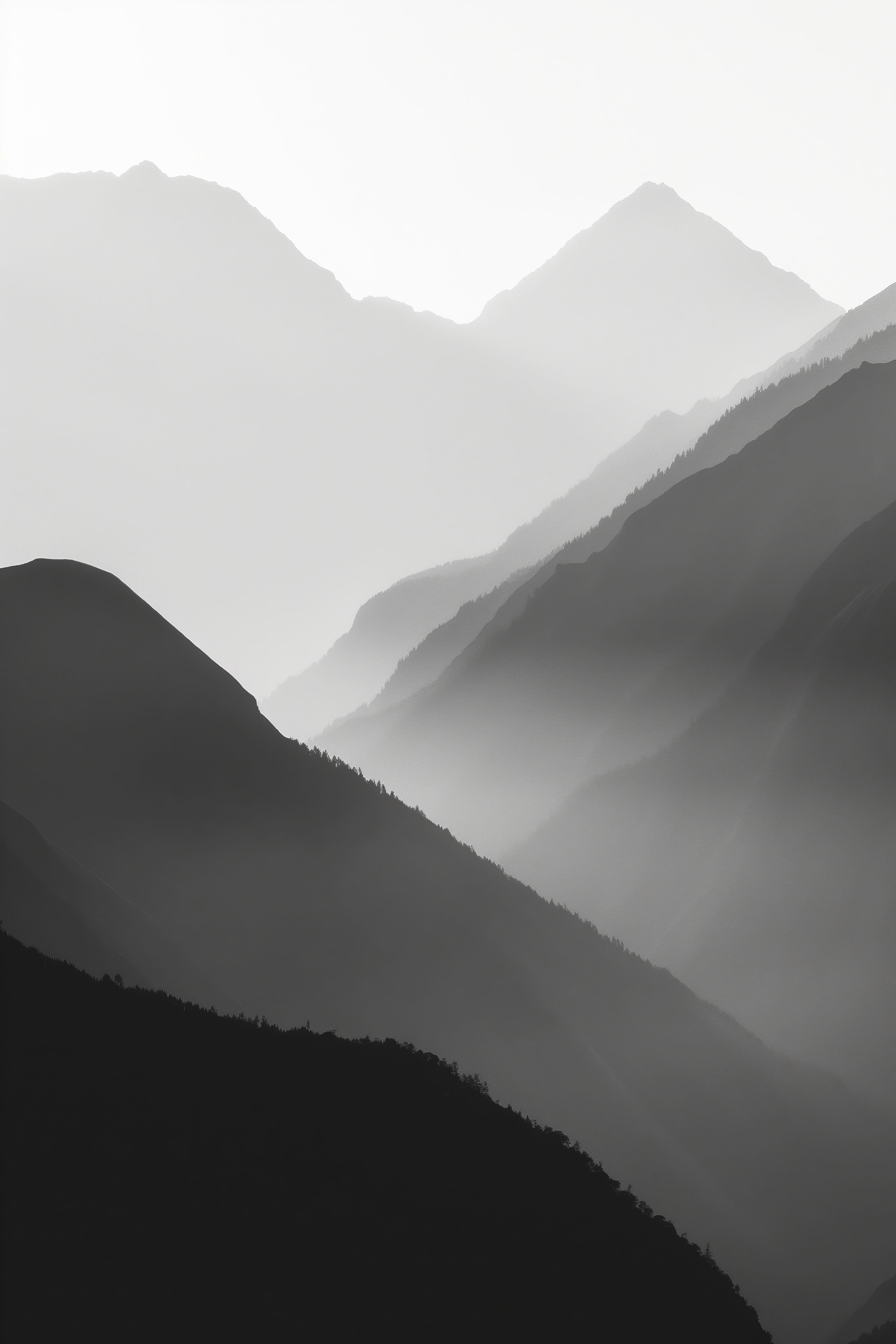 Minimalistic Mountains in the Mist Free Image