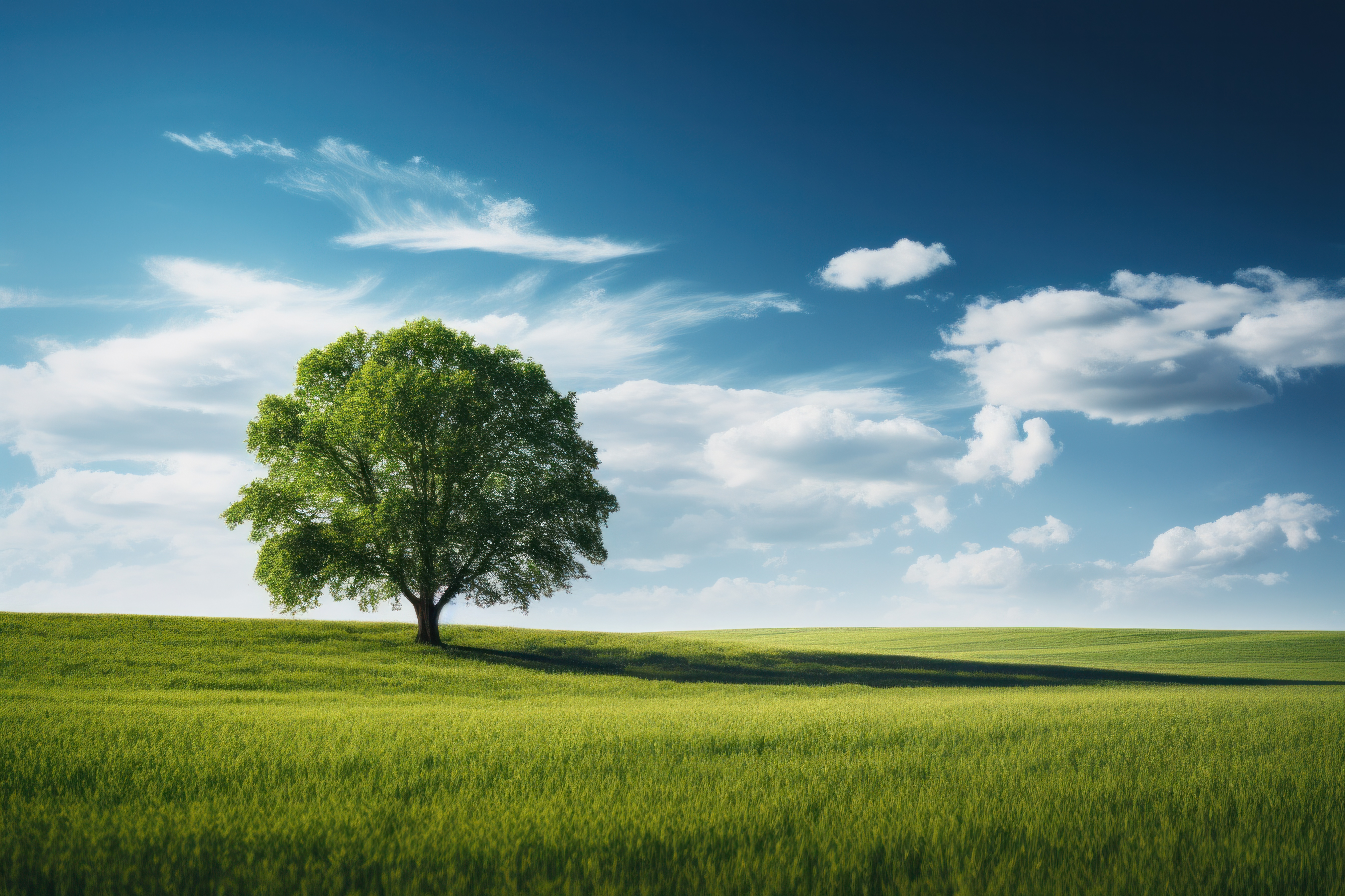 Pure Nature Landscape Single Tree in Green Field Free Image