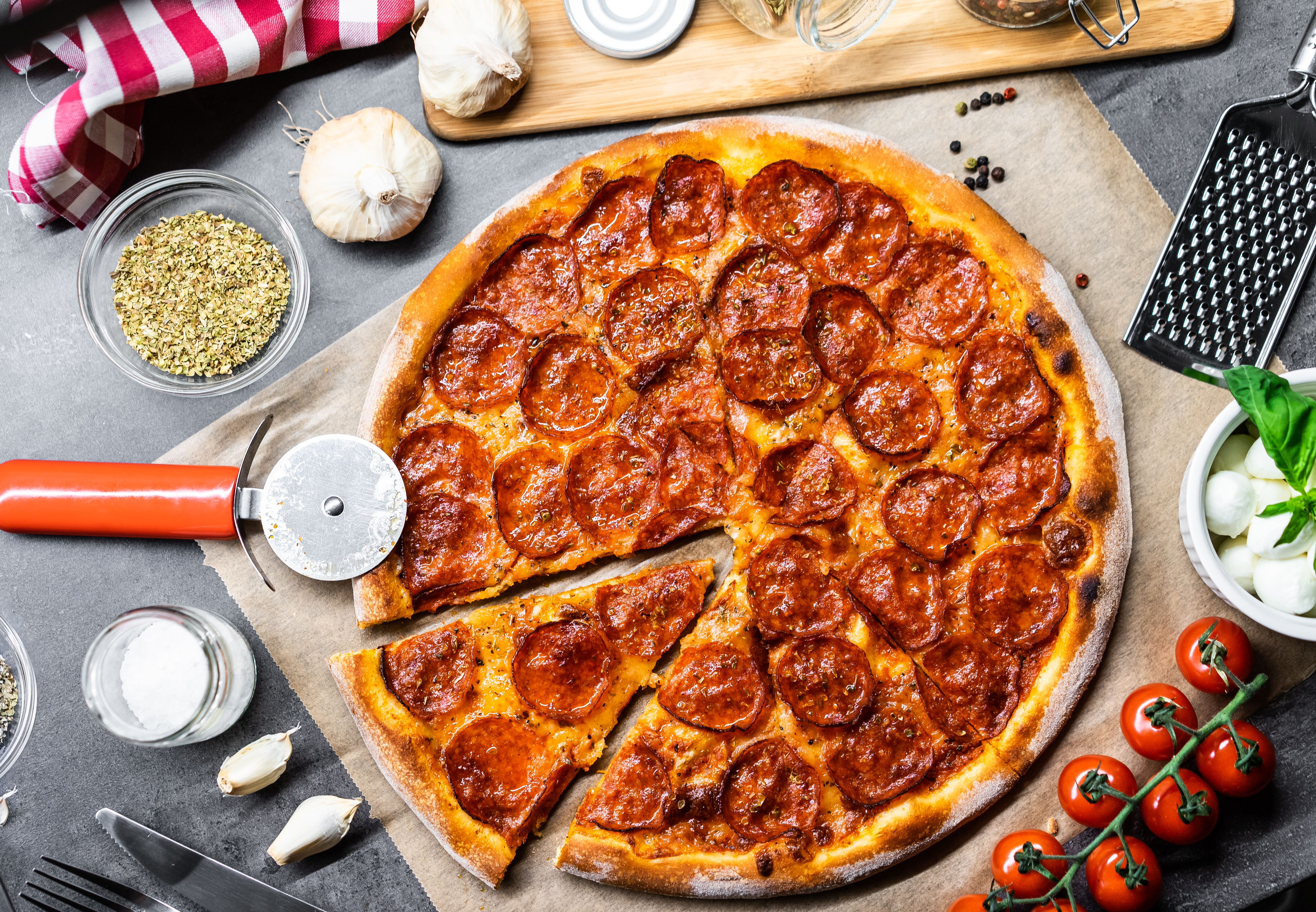 Salami Pizza Flatlay Free Photo