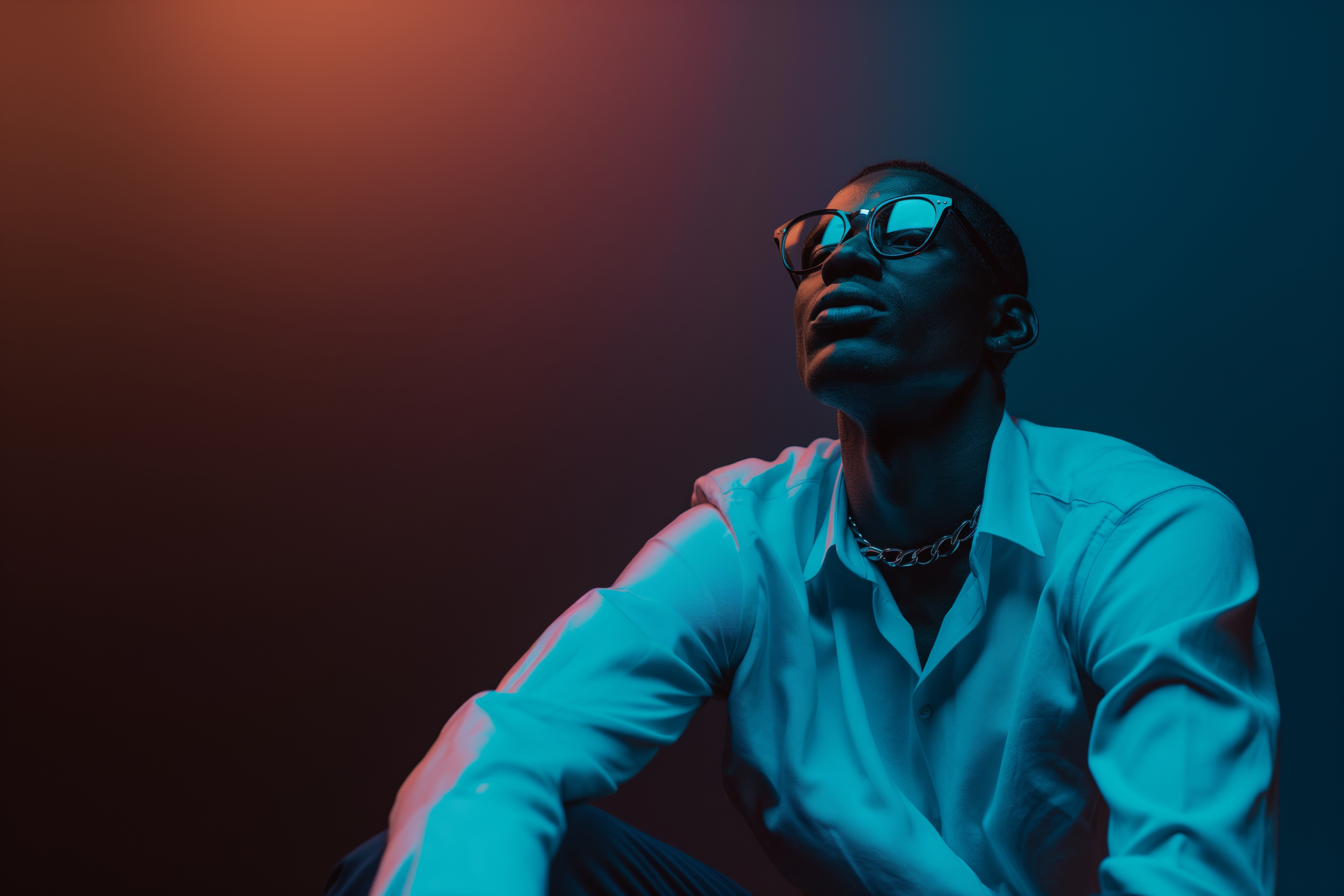 Studio Artistic Portrait of a Relaxed Man With Fashion Glasses Free Image