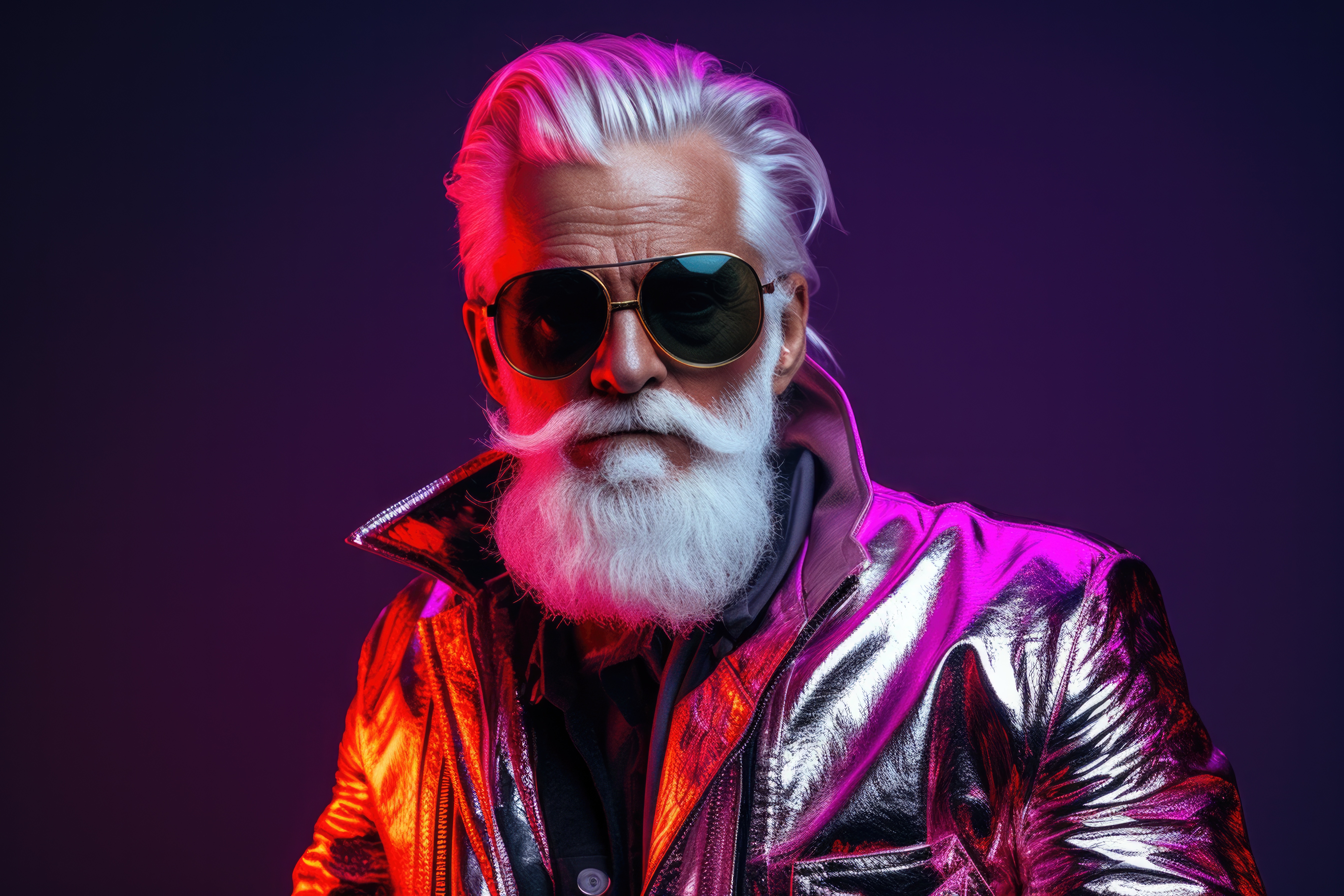 Stylish Old Man with Gray Hair and Beard Free Image