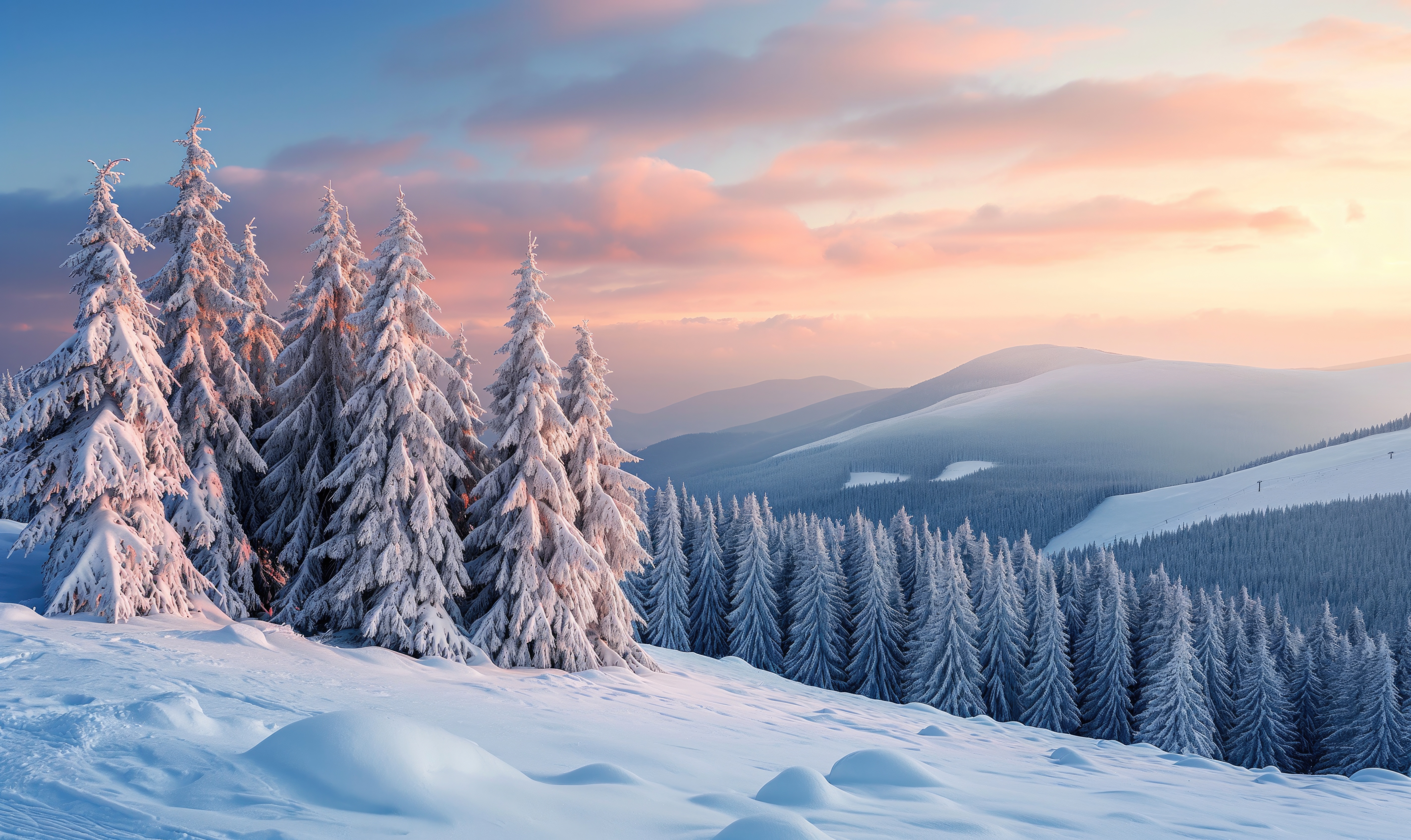 Winter Landscape Snow Covered Trees During Mountain Sunrise Free Image