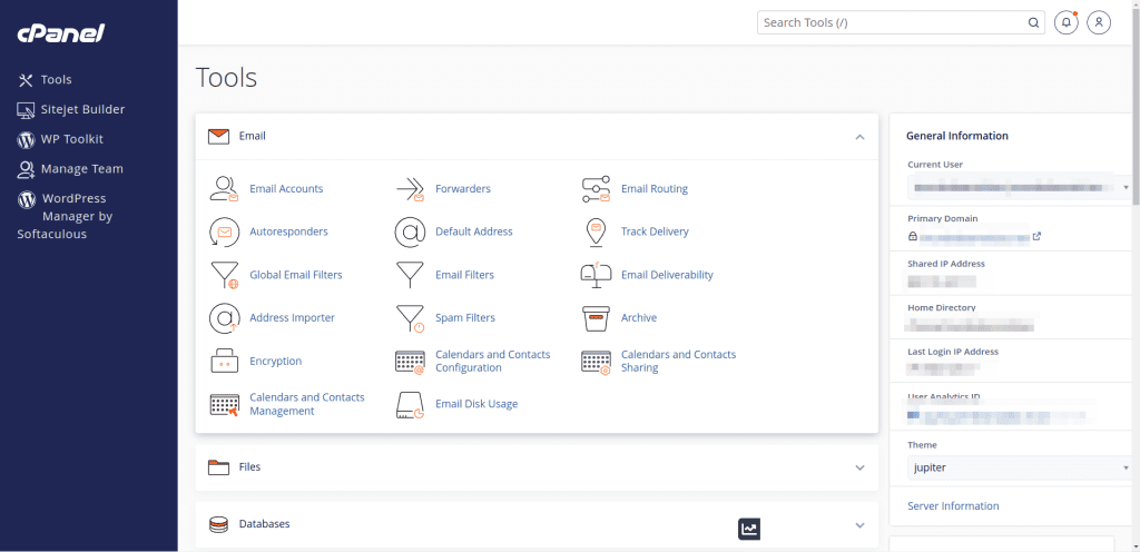 Página Inicial do cPanel