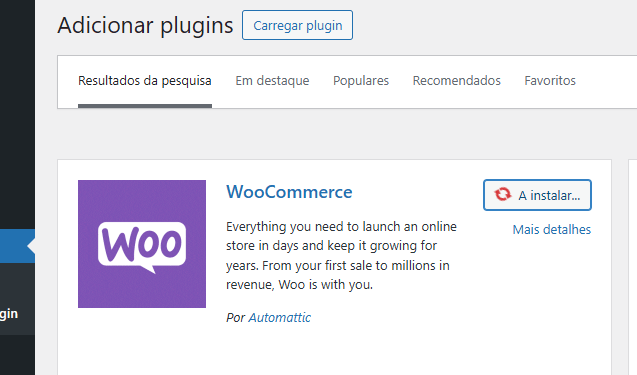 instalar o Woocommerce