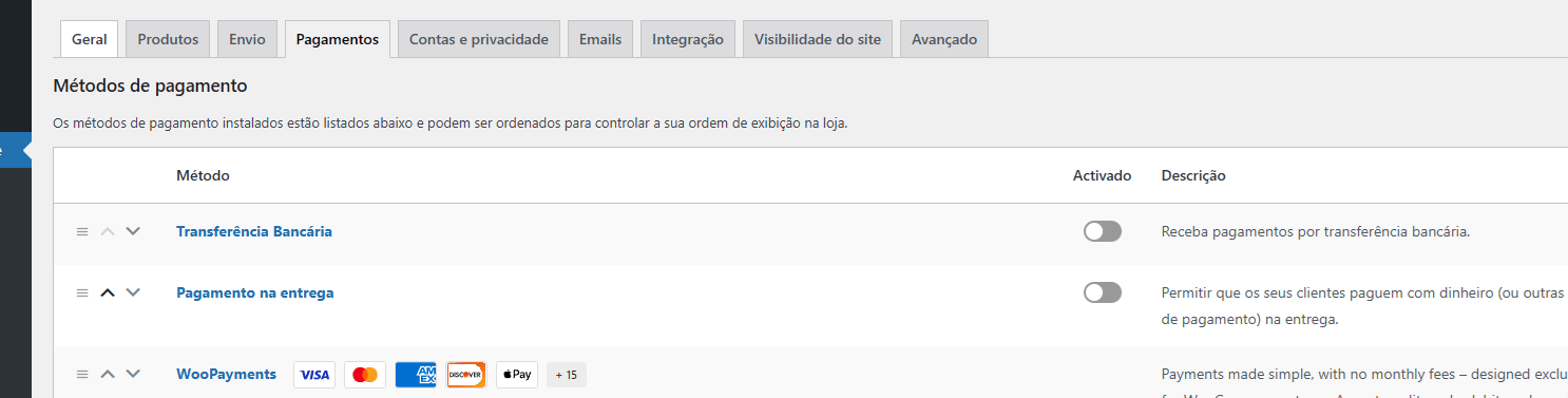 métodos de pagamento woocommerce