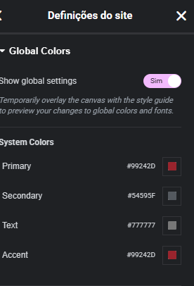 cores globais do elementor