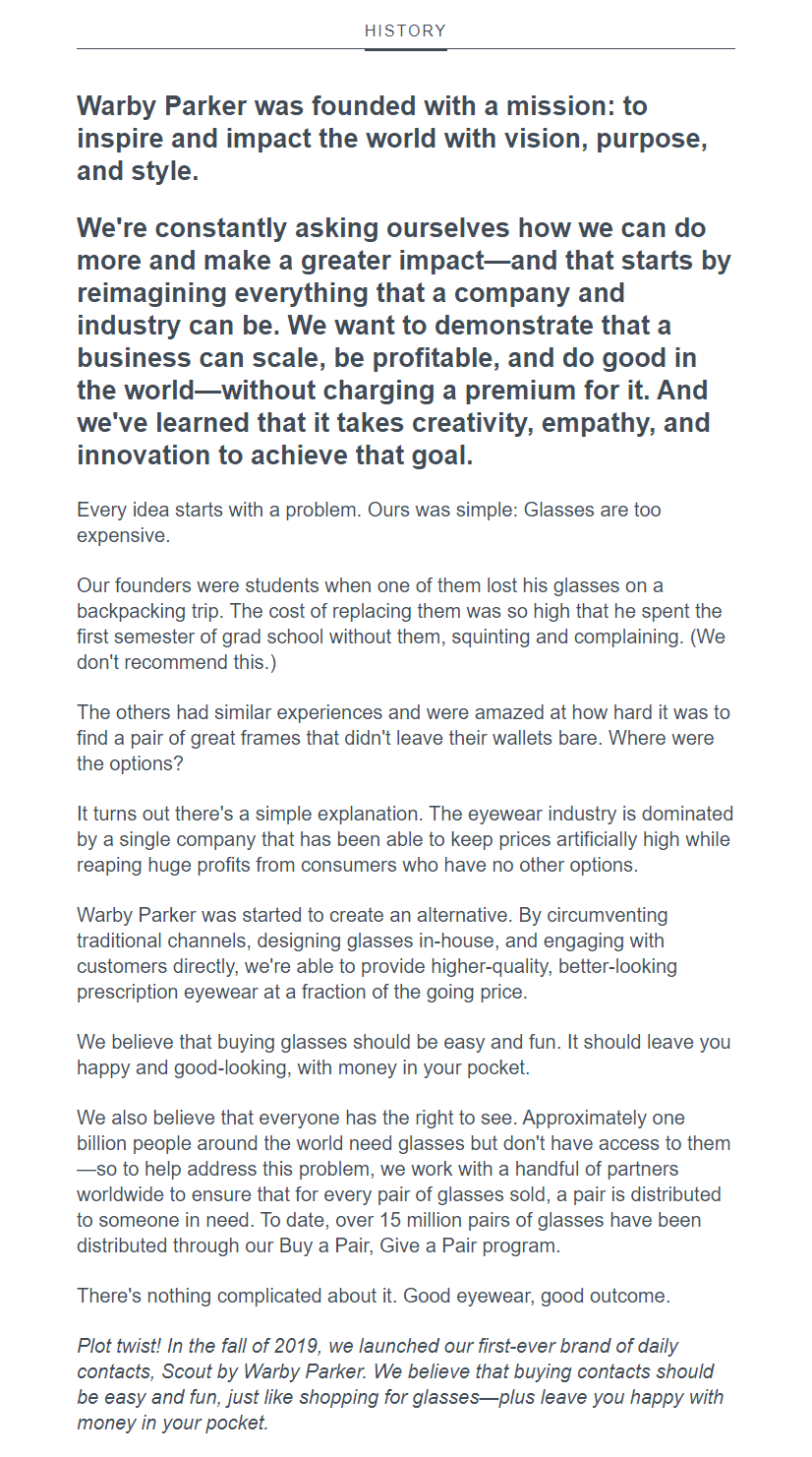 sobre nós Warby Parker