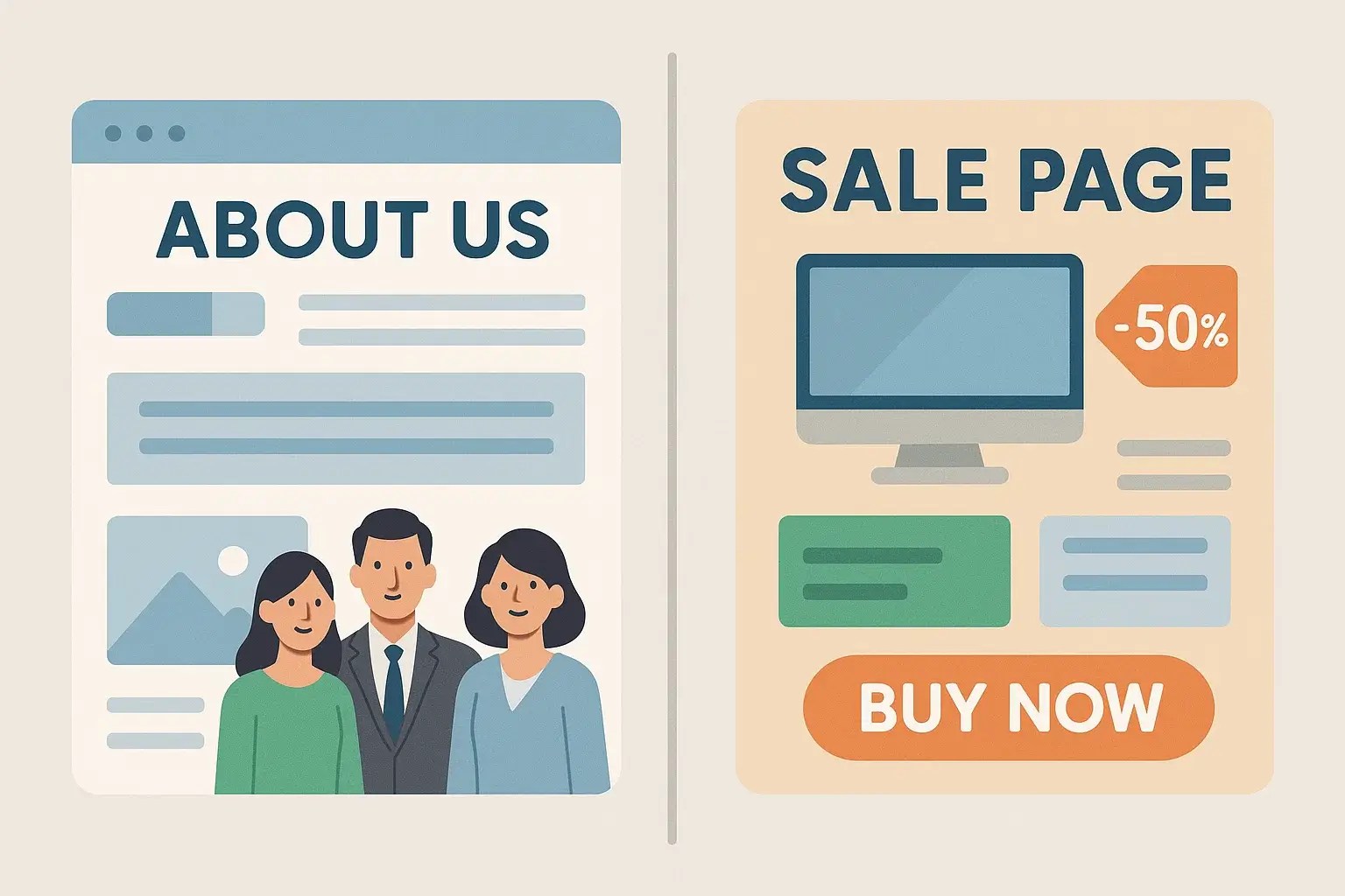 página de vendas vs página institucional