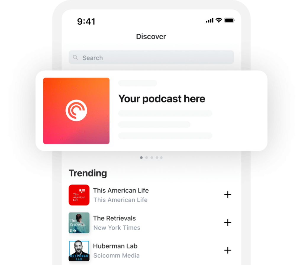 Phone illustration of podcast player with ad placement option