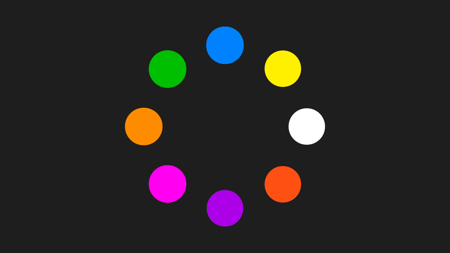 eight circles of different colors arrayed in a circle