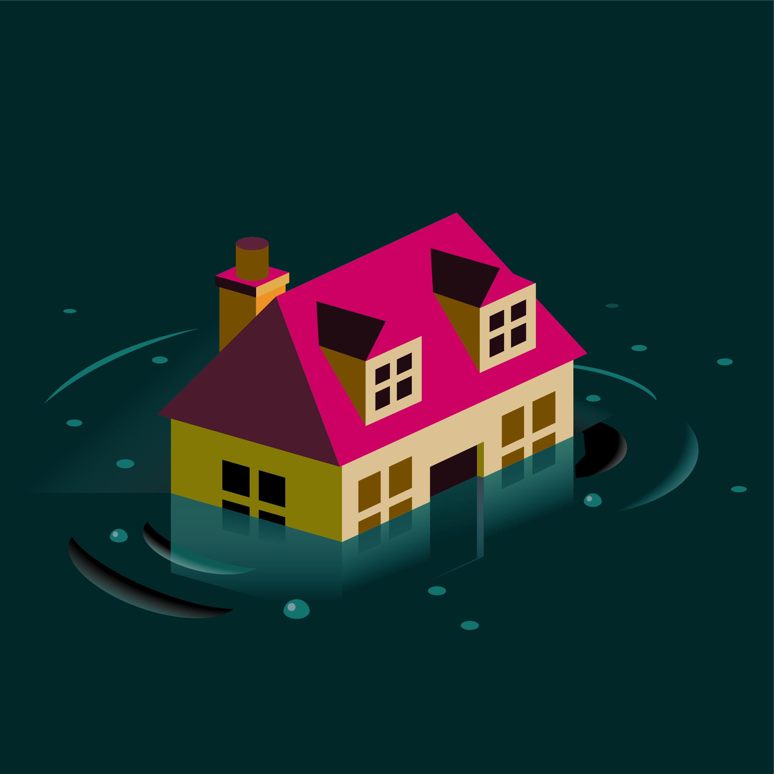 Logo with a house underwater.