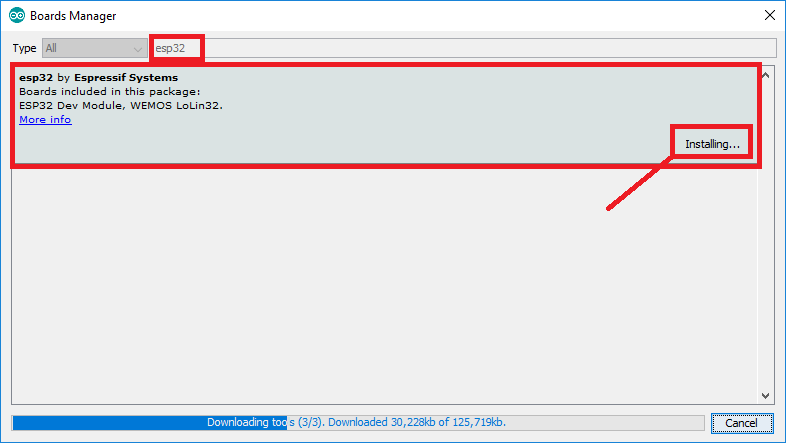 ESP32 Add-on in Arduino IDE Windows, Mac OS X, Linux Installed