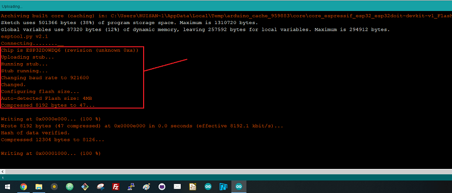 Arduino IDE done uploading ESP32 WiFiScan sketch