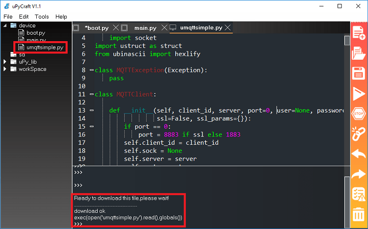 save umqttsimple.py upycraft IDE